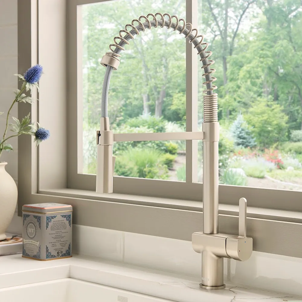 Ruvati Seneca Single Handle Pull Down Modern Kitchen Faucet with Pre-Rinse Sprayer in Stainless Steel