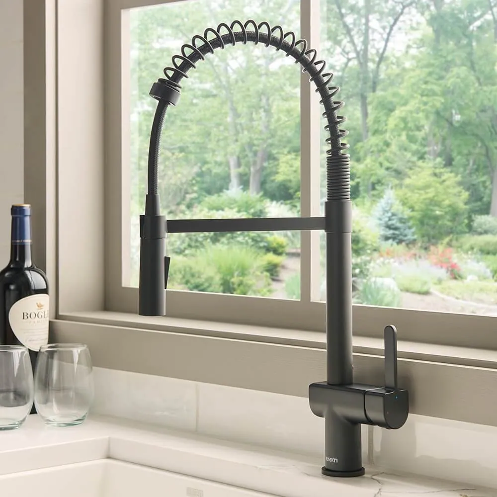 Ruvati Seneca Single Handle Pull Down Spiral Spring Kitchen Faucet with Sprayer in Matte Black