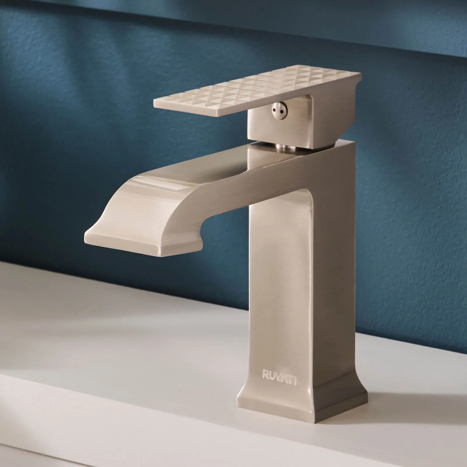 Ruvati Decora Single Handle Square Art Deco Square Transitional Bathroom Faucet in Brushed Nickel