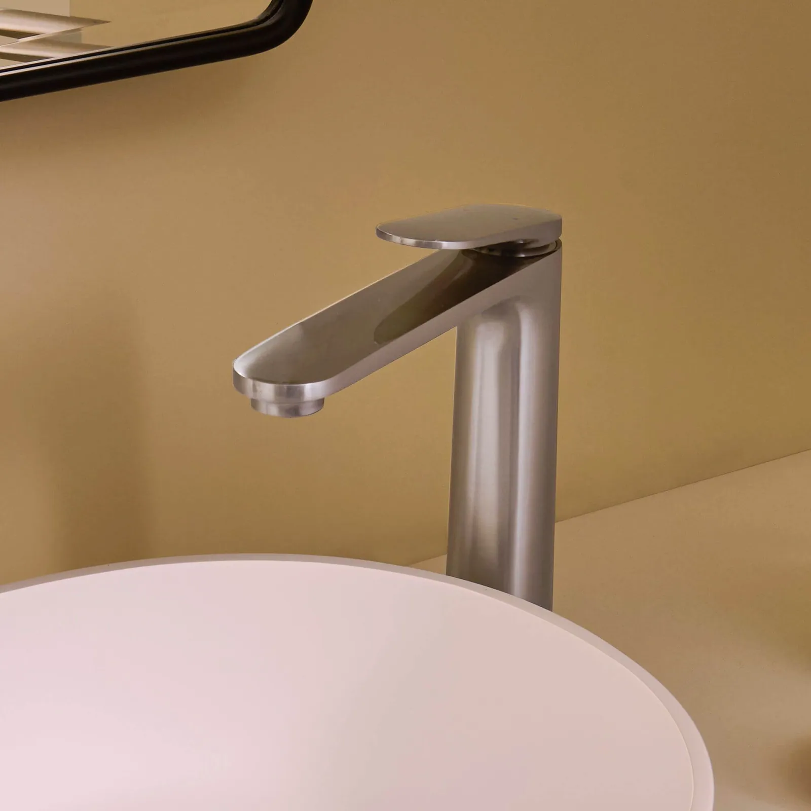 Ruvati Este Single Hole Tall Vessel Faucet Modern Bathroom Vanity in Brushed Nickel