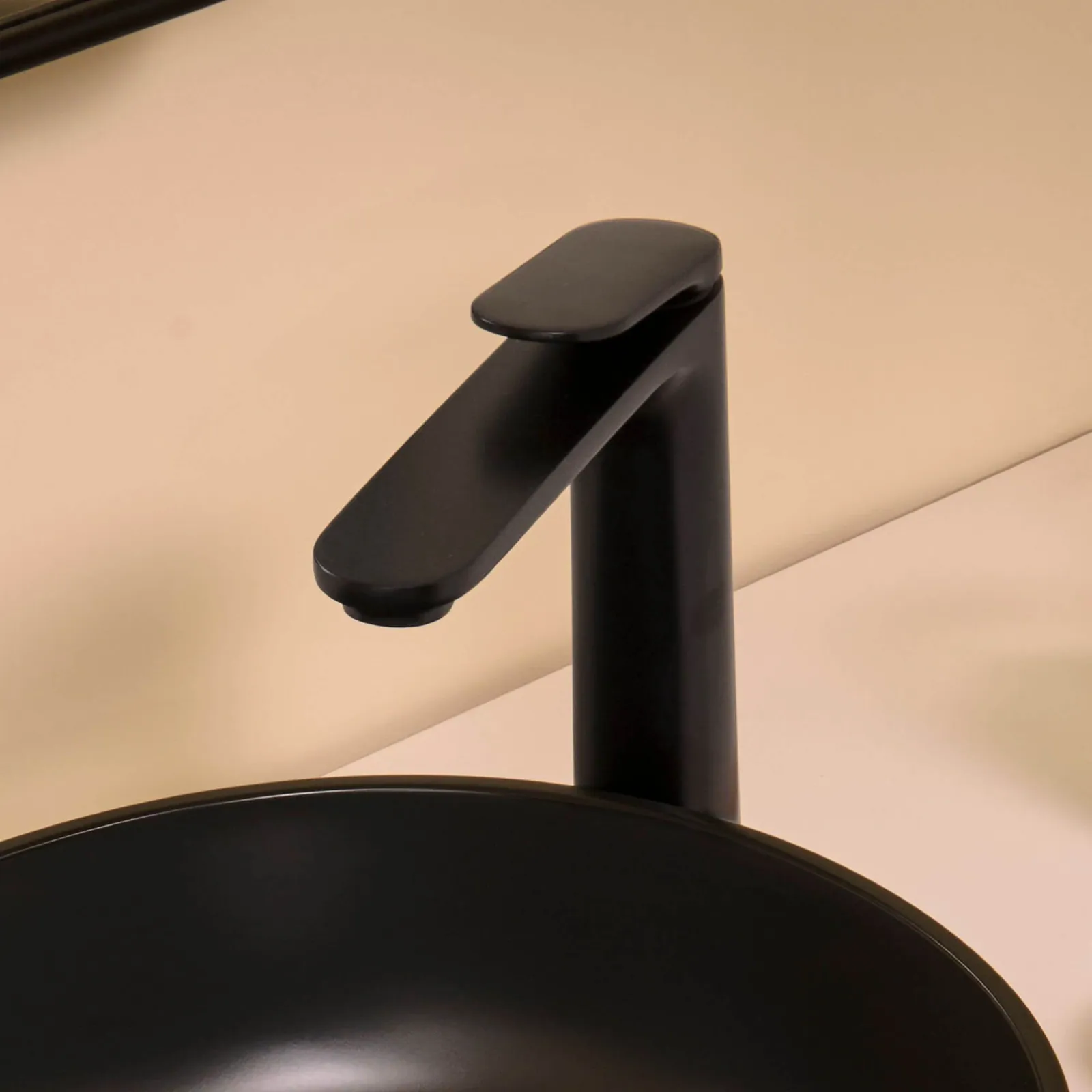 Ruvati Este Single Handle Lever Tall Vessel Faucet Modern Bathroom Vanity in Matte Black