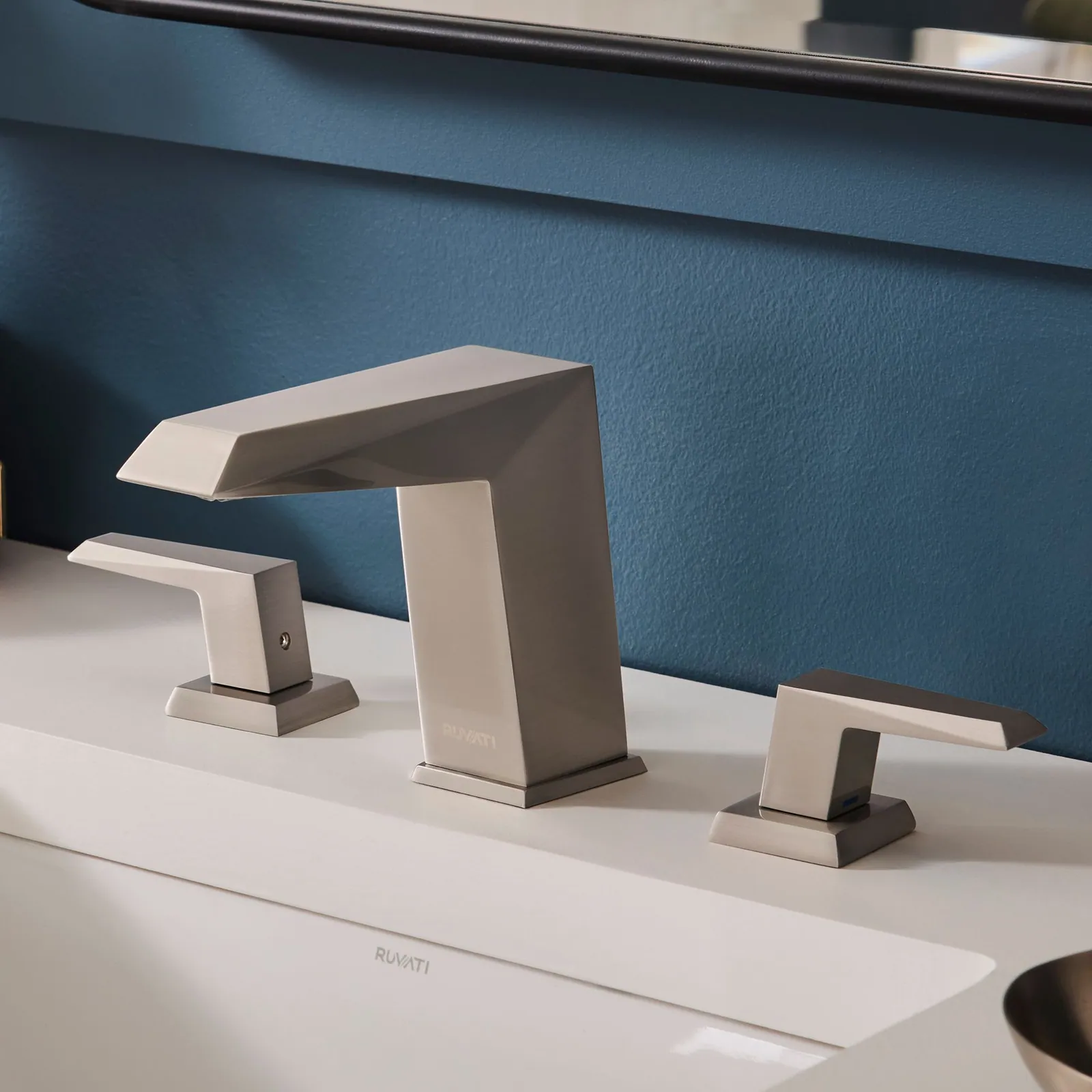 Ruvati Tropea Two Handle Widespread Bathroom Faucet Modern Sharp in Brushed Nickel