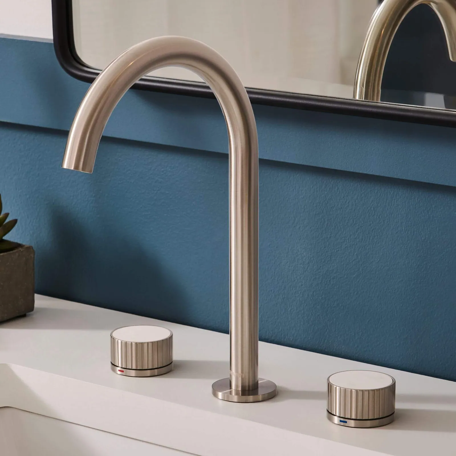 Ruvati Athena Two Handle Stone Marble Inlay Fluted Widespread Bathroom Faucet in Brushed Nickel