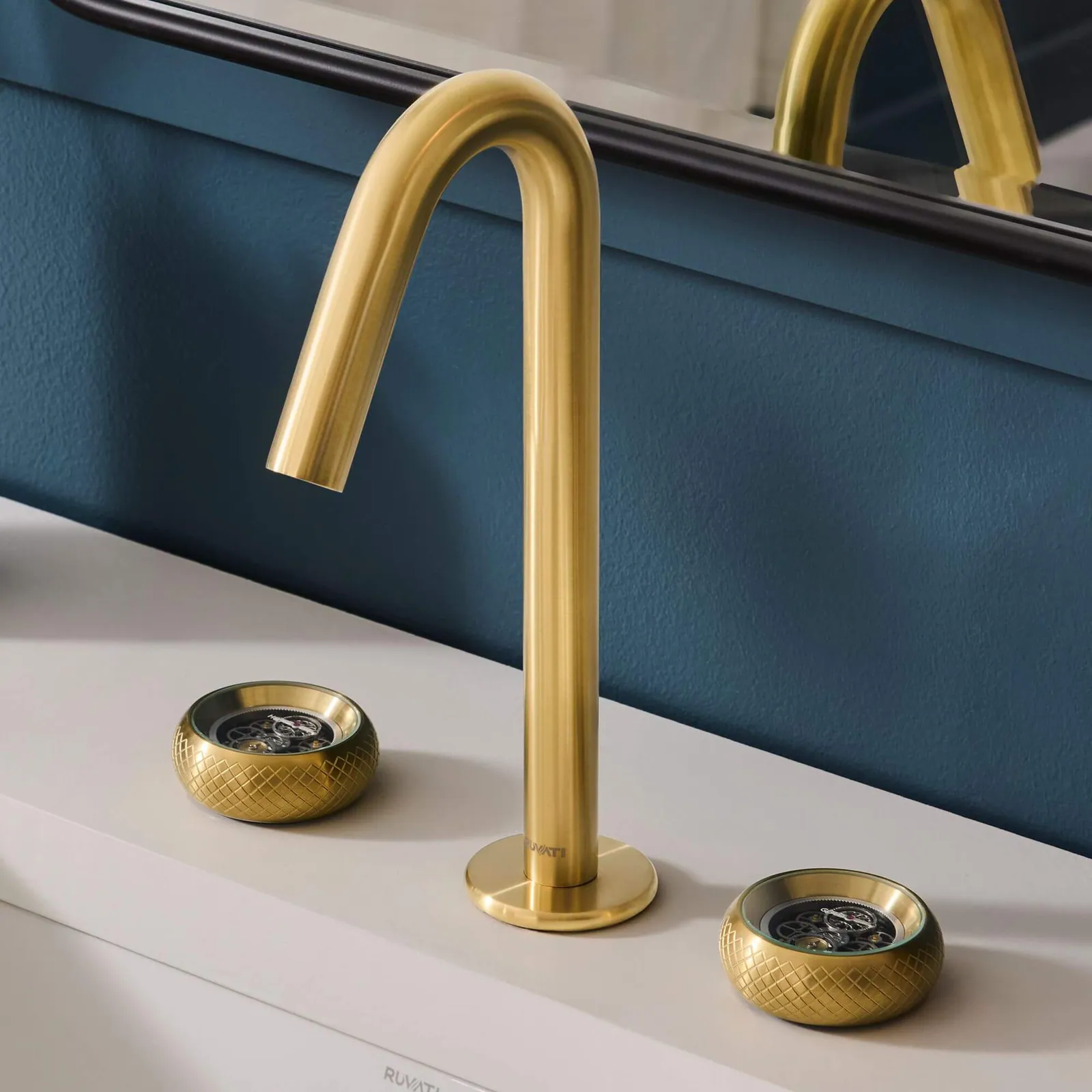 Ruvati Chrono Two Handle Watch Mechanism Luxury Widespread Bathroom Faucet in Brushed Gold