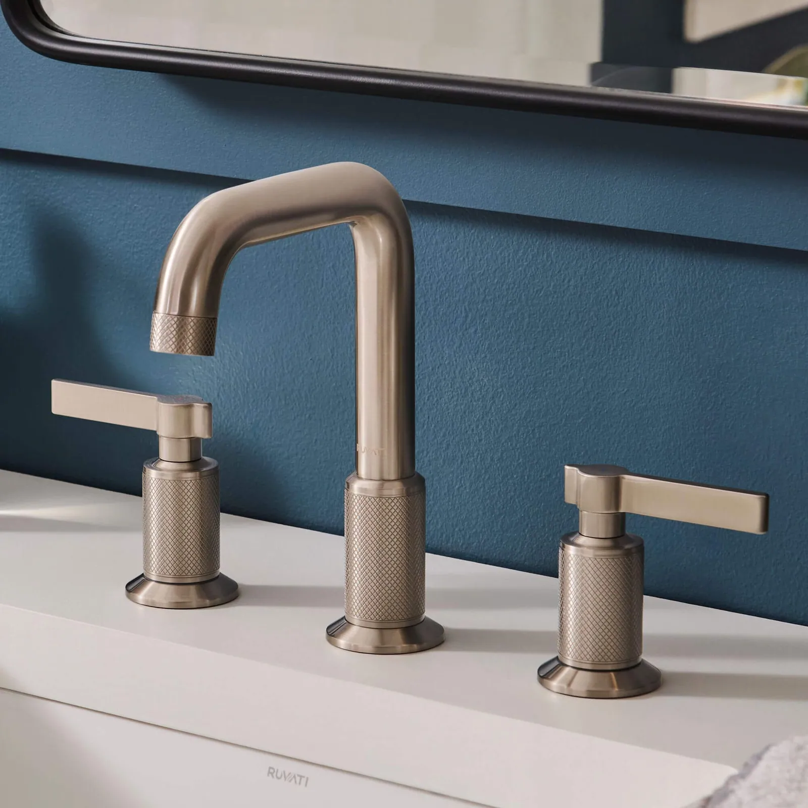 Ruvati Barolo Two Handle Widespread Art Deco Transitional Bathroom Faucet in Brushed Nickel