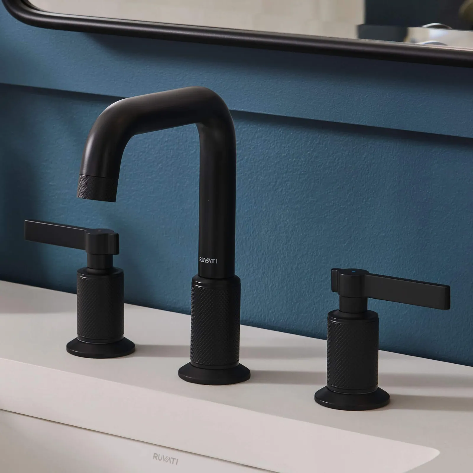 Ruvati Barolo Two Handle Widespread Art Deco Modern Luxury Bathroom Faucet in Matte Black