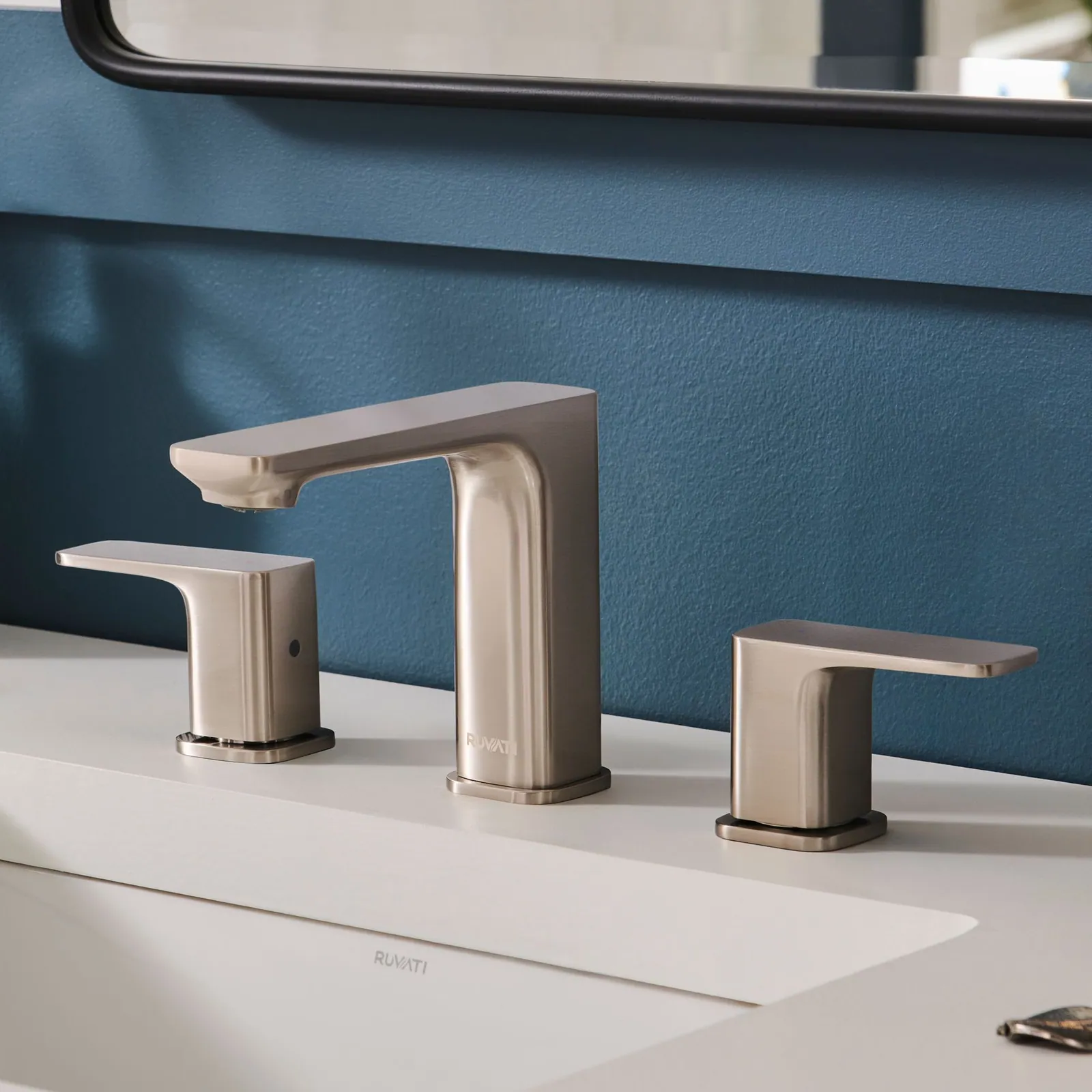 Ruvati Lanai Two Handle Widespread Modern Rectangular Square Bathroom Faucet in Brushed Nickel