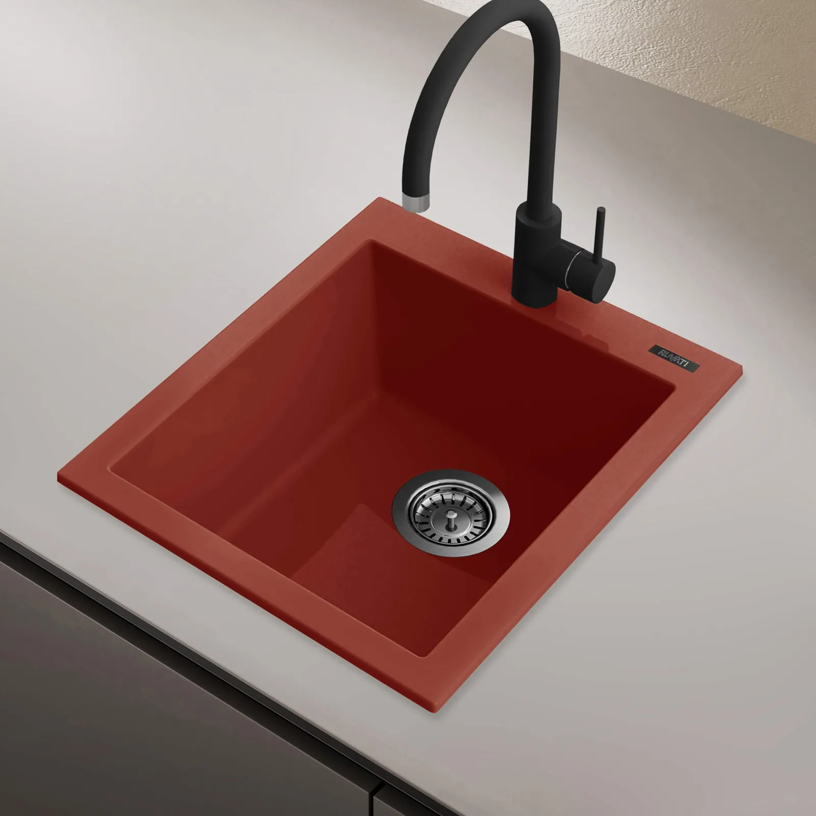 Ruvati 16 x 20 inch epiGranite Drop-in Topmount Granite Composite Quartz Single Bowl Wet Bar Prep Sink – Berry Red