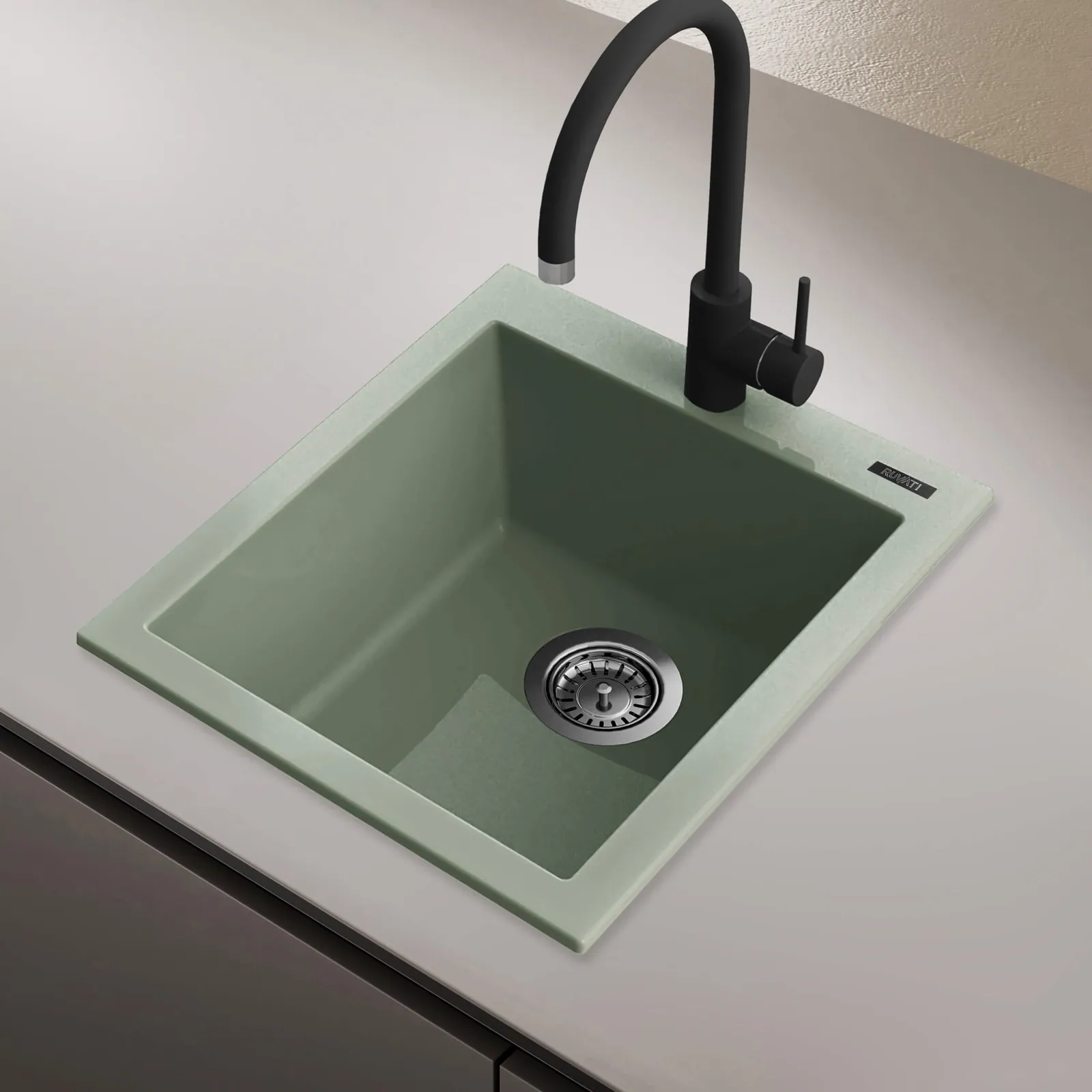 Ruvati 16 x 20 inch epiGranite Drop-in Topmount Granite Composite Quartz Single Bowl Wet Bar Prep Sink – Sage Green