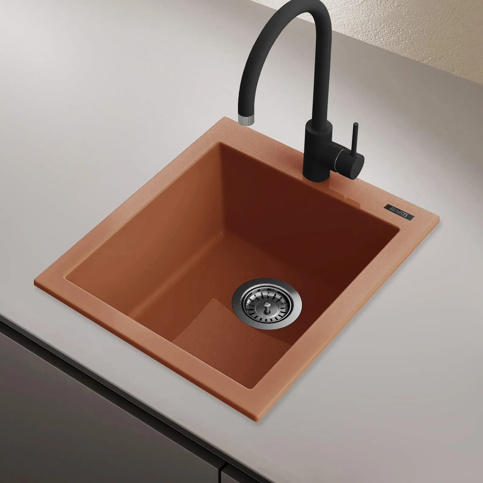 Ruvati 16 x 20 inch epiGranite Drop-in Topmount Granite Composite Quartz Single Bowl Wet Bar Prep Sink – Clay