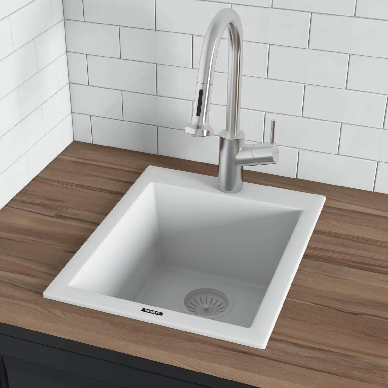 Ruvati 18 x 20 inch epiGranite Drop-in Topmount Granite Composite Quartz Single Bowl Wet Bar Prep Sink – Arctic White Matte
