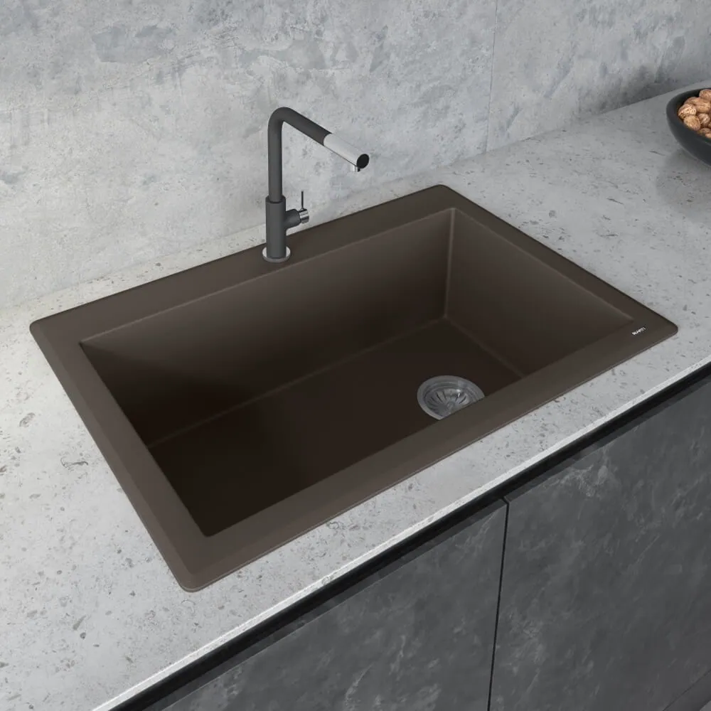 Ruvati 33 x 22 inch epiGranite Drop-in Topmount Granite Composite Quartz Single Bowl Kitchen Sink – Espresso Brown