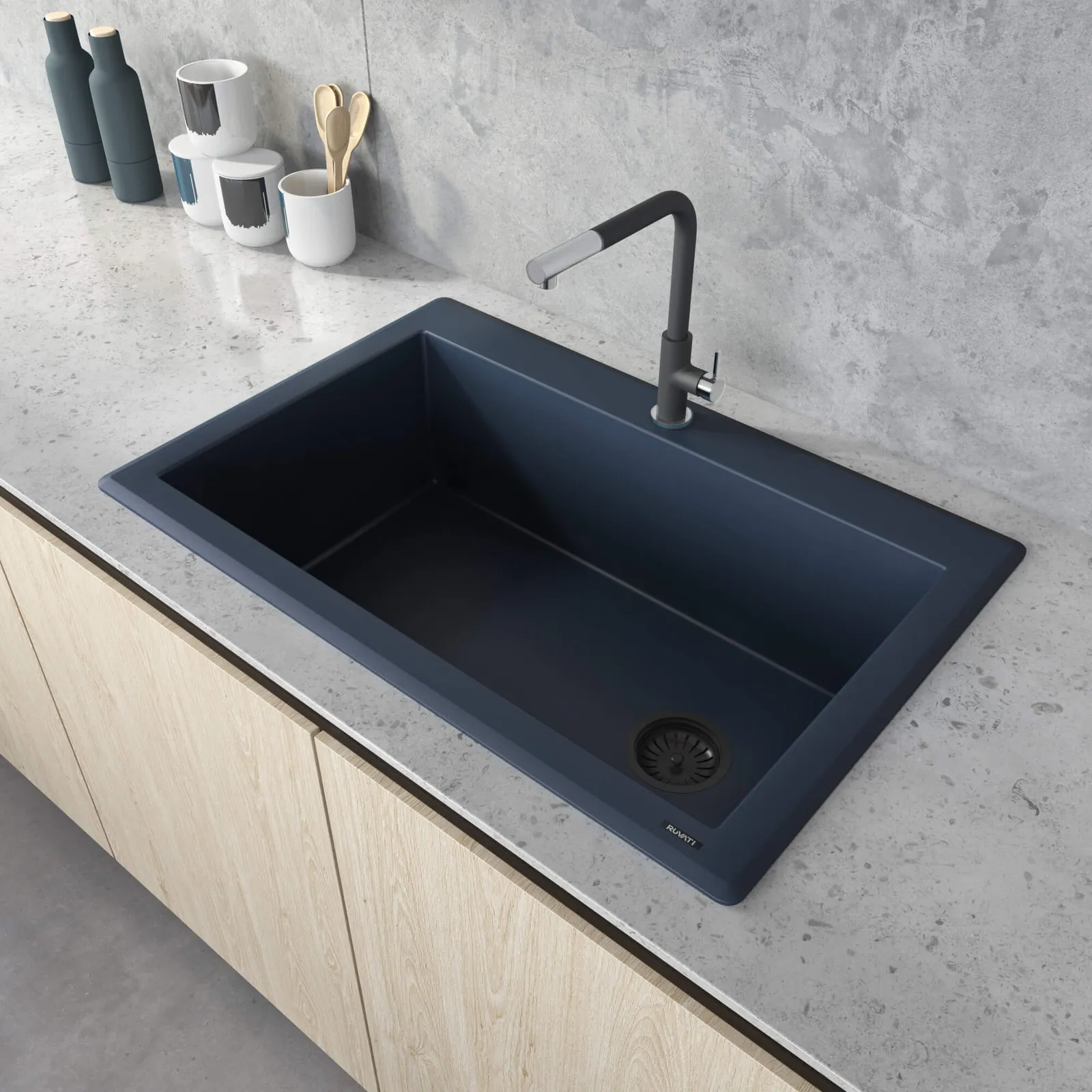 Ruvati 33 x 22 inch Granite Composite Quartz Drop-in Topmount Single Bowl Kitchen Sink – Catalina Blue