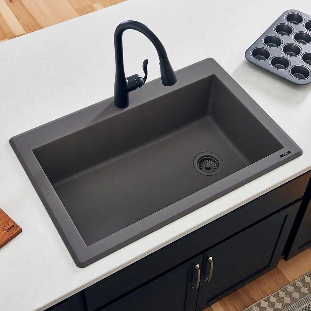 Ruvati 33 x 22 inch epiGranite Drop-in Topmount Granite Composite Quartz Single Bowl Kitchen Sink – Urban Gray