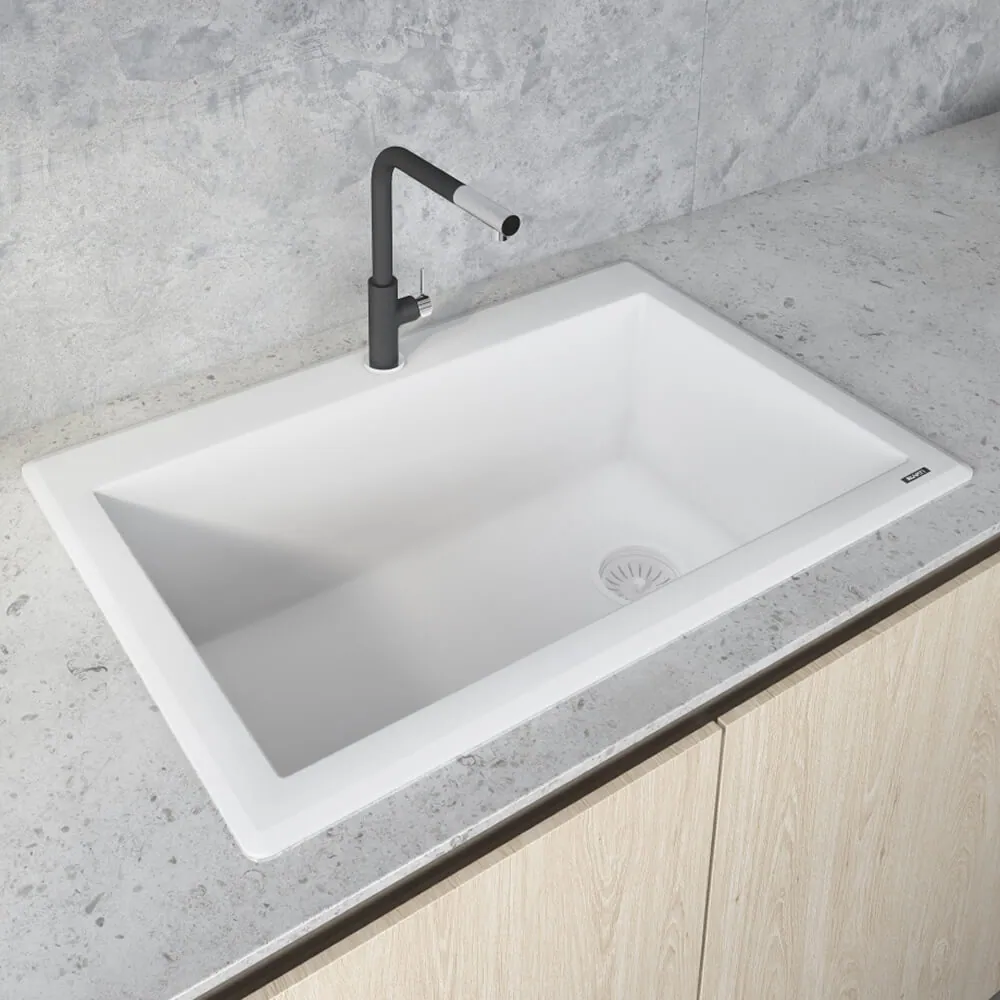 Ruvati 33 x 22 inch epiGranite Drop-in Topmount Granite Composite Quartz Single Bowl Kitchen Sink – Arctic White Matte