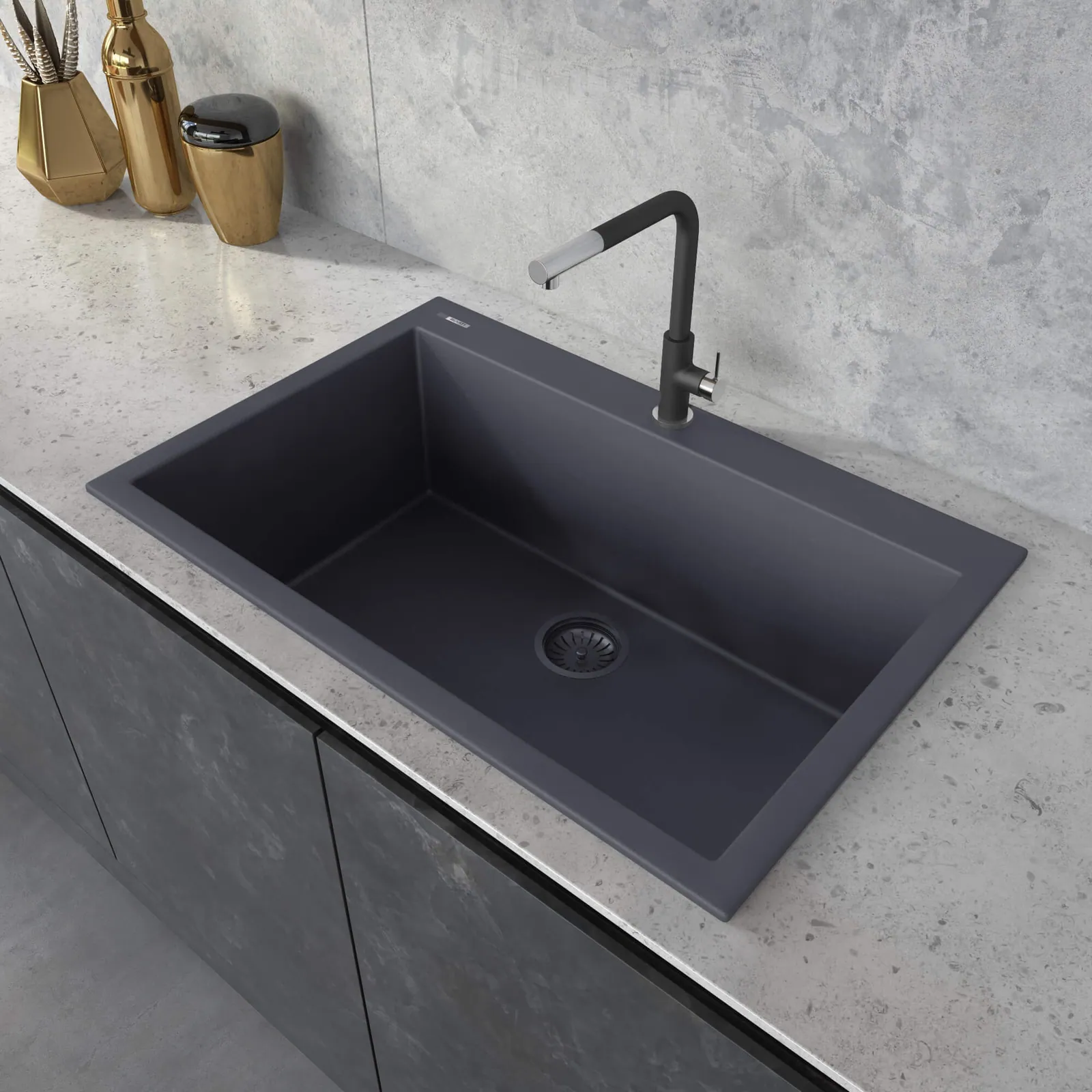 Ruvati 33 x 22 inch epiGranite Drop-in Topmount Granite Composite Quartz Single Bowl Kitchen Sink – Urban Gray