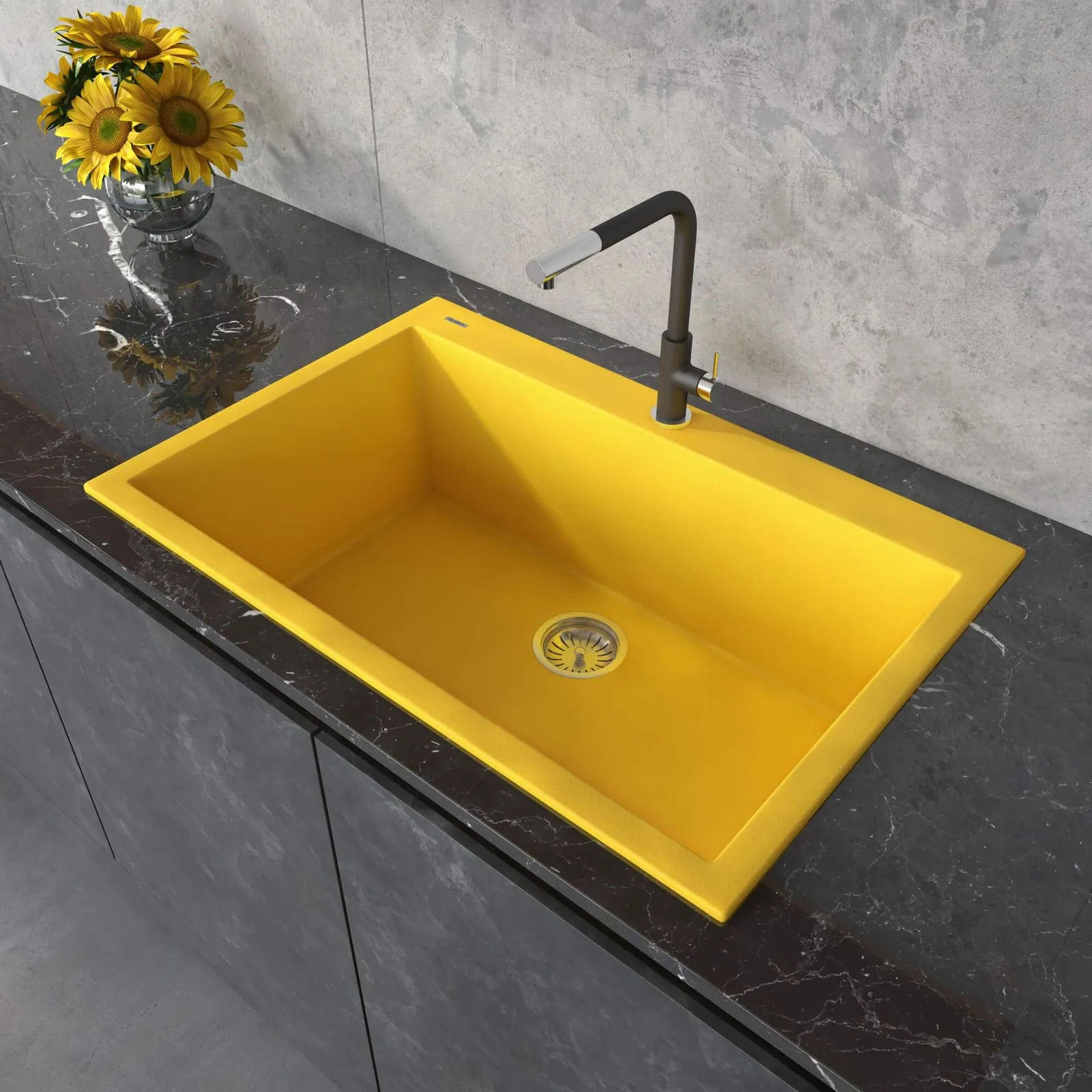 Ruvati 33 x 22 inch Granite Composite Quartz Drop-in Topmount Kitchen Sink Single Bowl – Midas Yellow