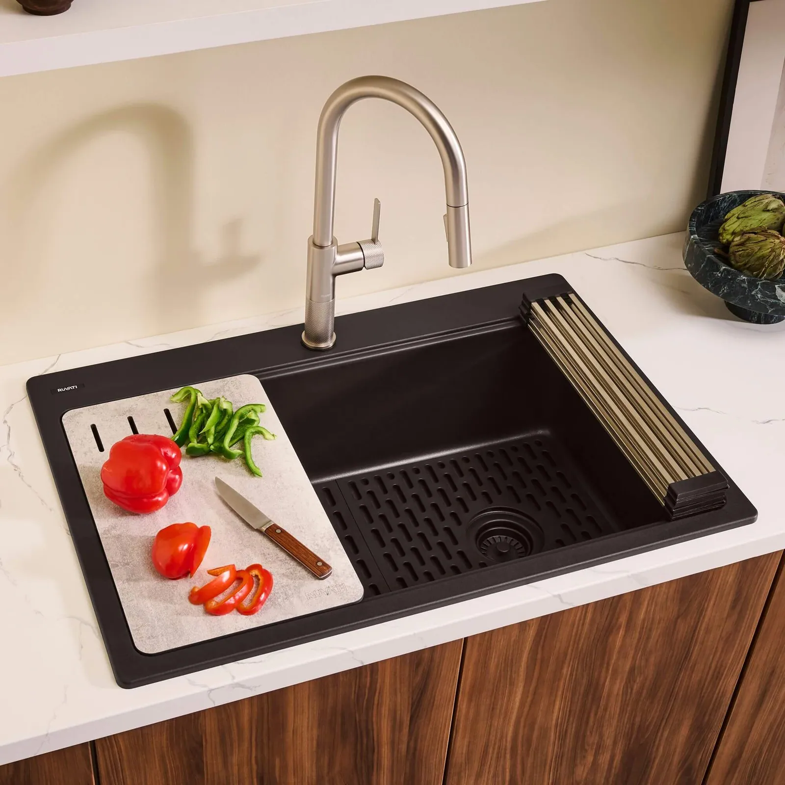 Ruvati 33-inch Granite Composite Quartz Workstation Matte Black Drop-in Topmount Kitchen Sink