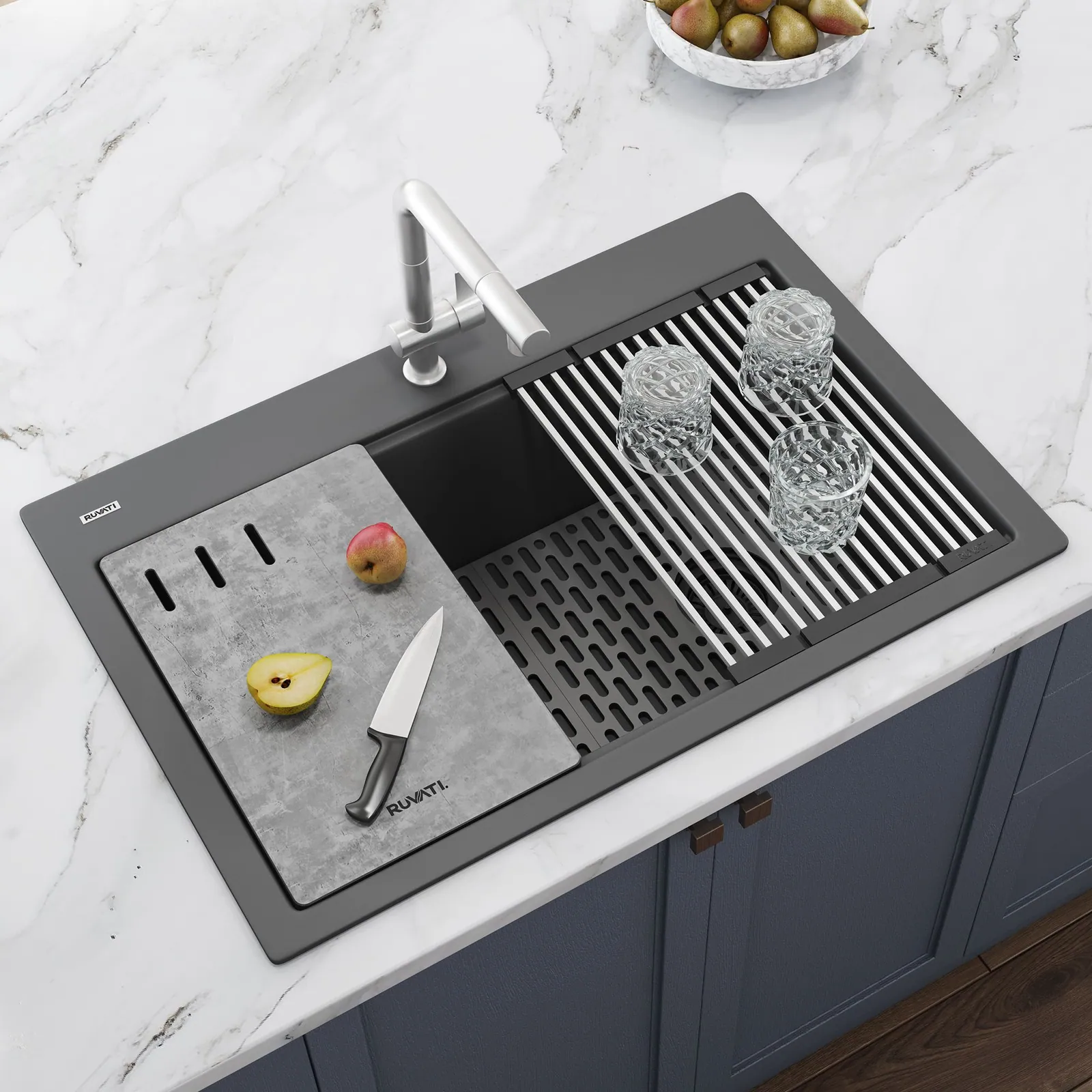 Ruvati 33-inch Granite Composite Quartz Workstation Drop-in Topmount Kitchen Sink Urban Gray