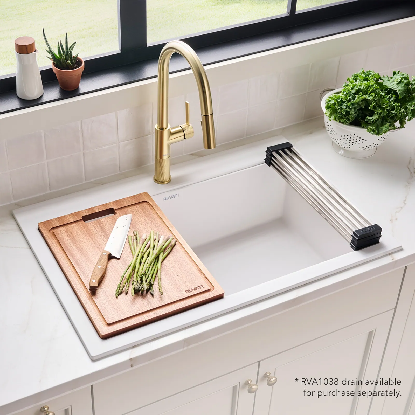 Ruvati 33-inch Drop-in Topmount Workstation Granite Composite Quartz Kitchen Sink – Arctic White Matte