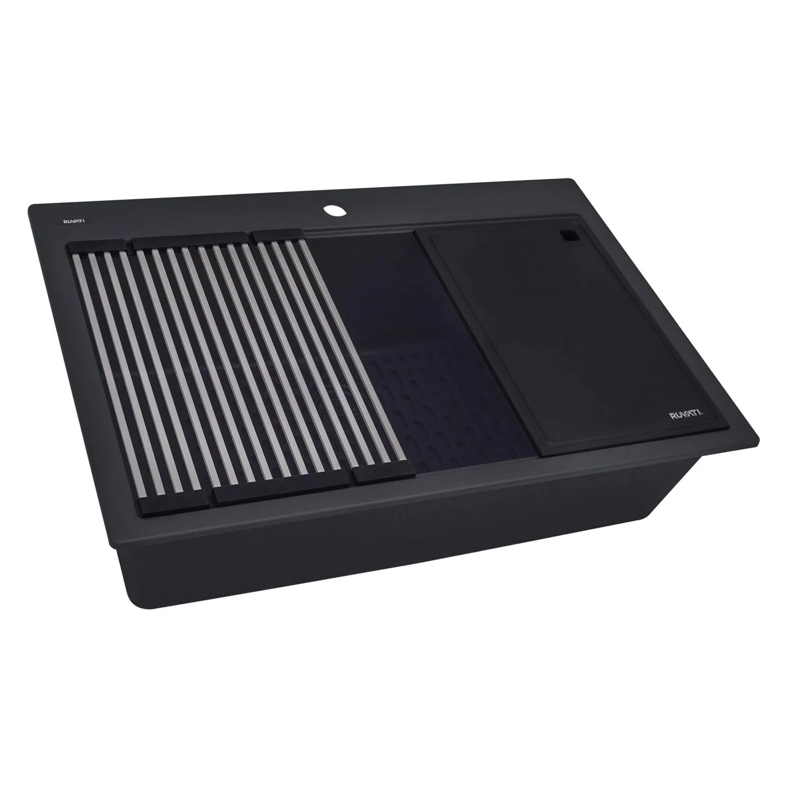 Ruvati 33-inch Granite Composite Quartz Workstation Matte Black Drop-in Topmount Kitchen Sink
