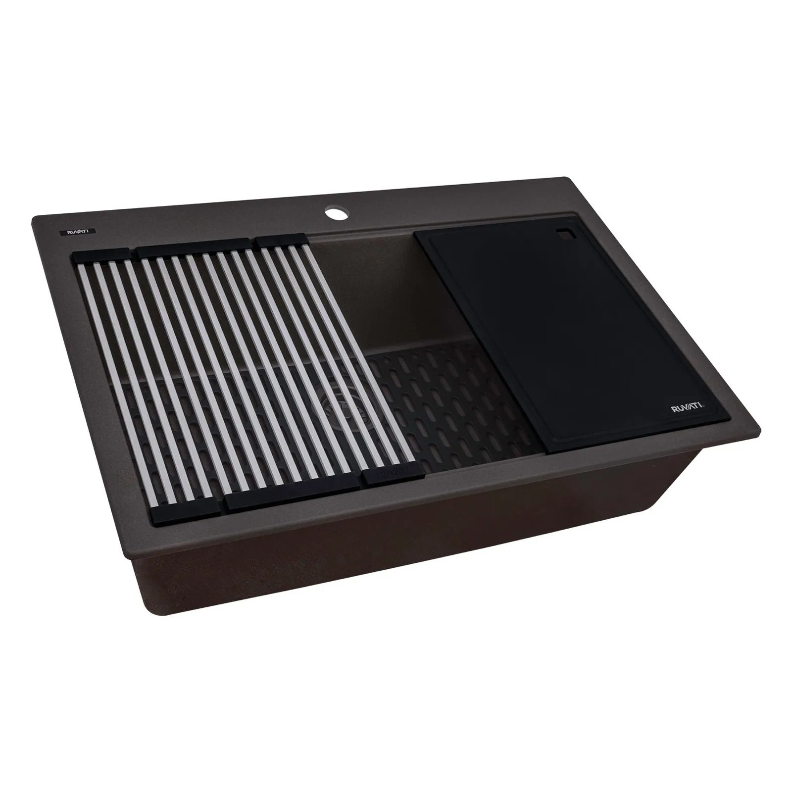 Ruvati 33-inch Granite Composite Quartz Workstation Drop-in Topmount Kitchen Sink Espresso