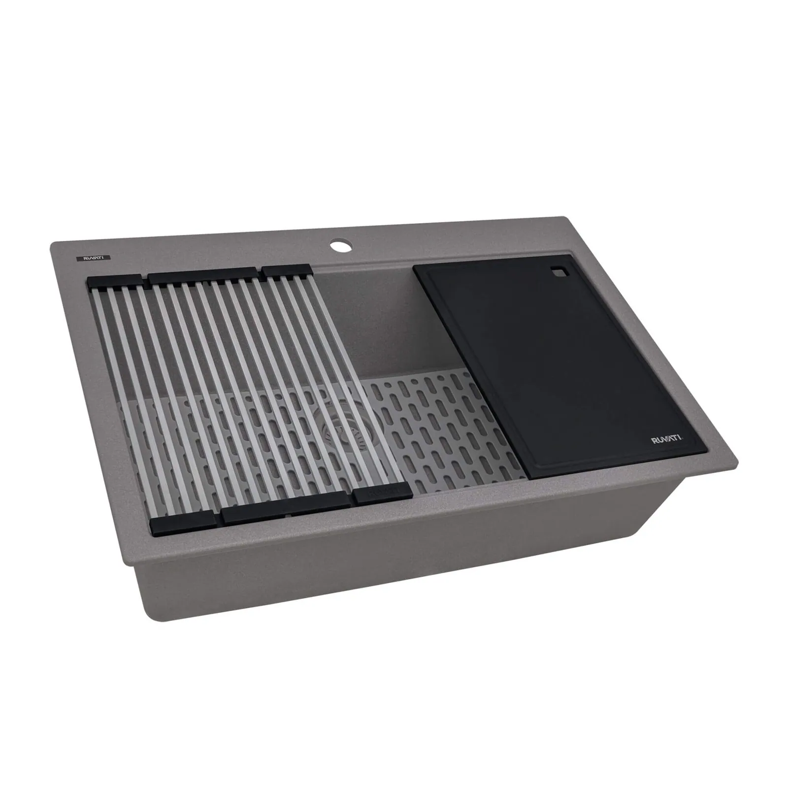 Ruvati 33-inch Granite Composite Quartz Workstation Drop-in Topmount Kitchen Sink Urban Gray