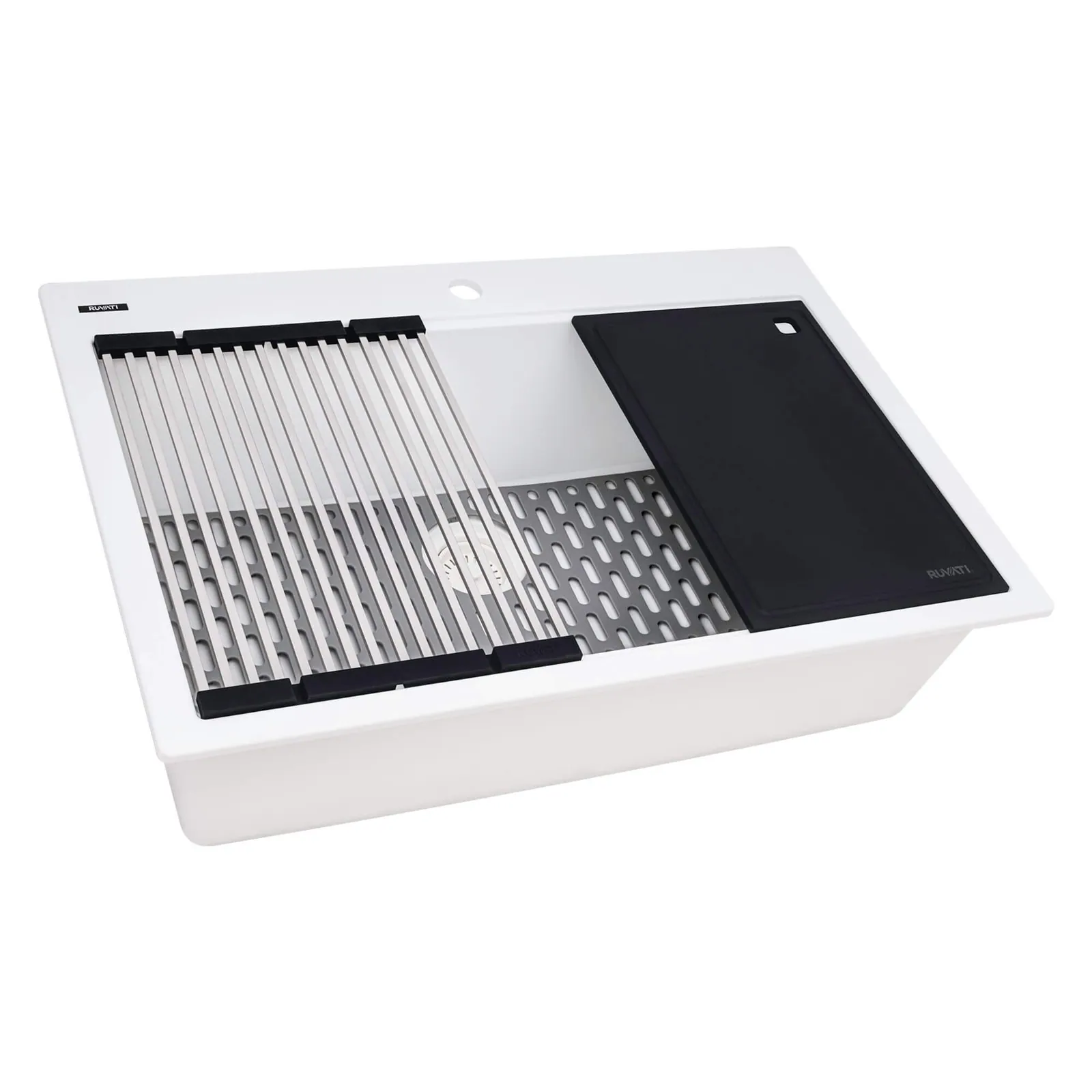 Ruvati 33-inch Granite Composite Quartz Workstation Drop-in Topmount Kitchen Sink Matte White Matte