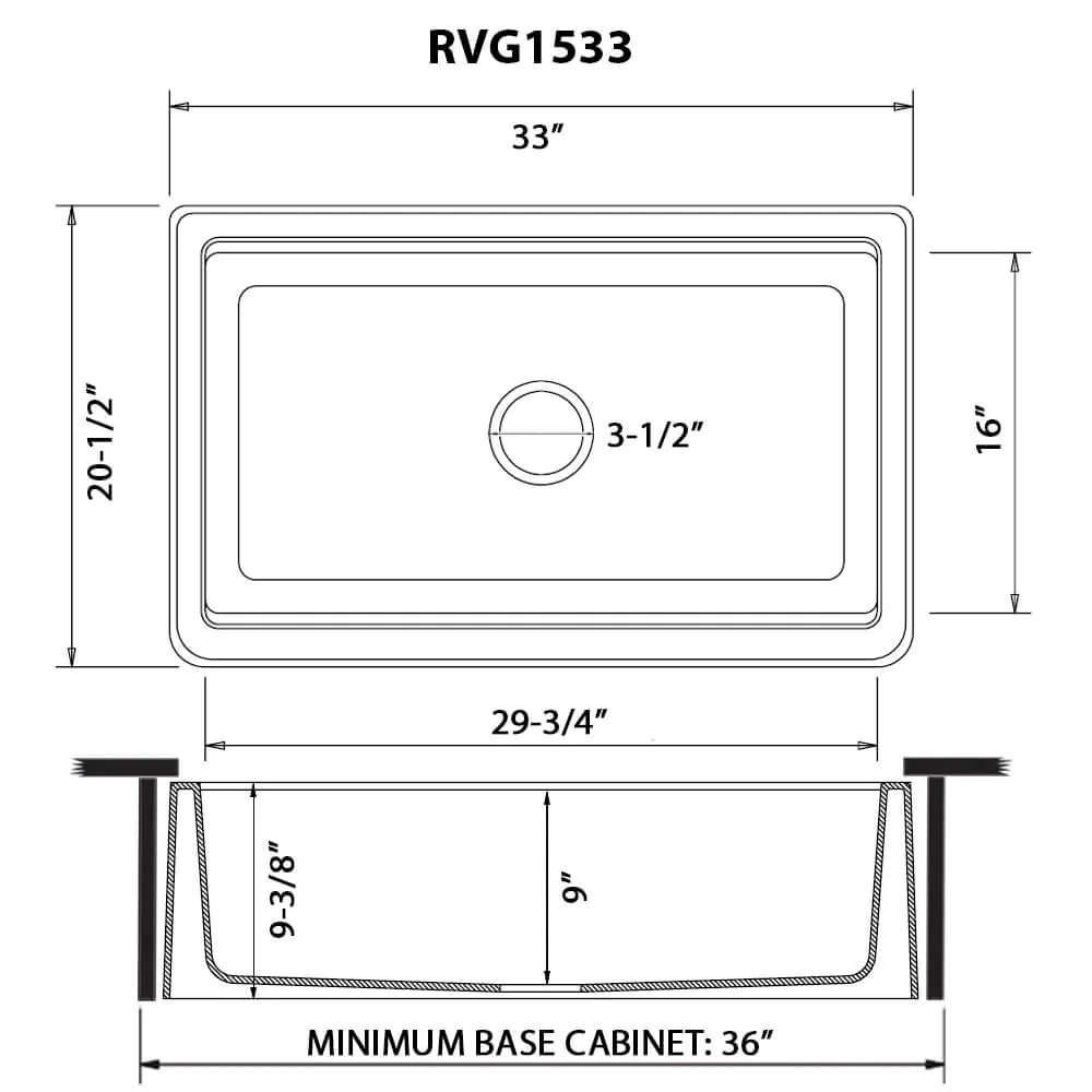 Dimension drawing for RVG1533WH