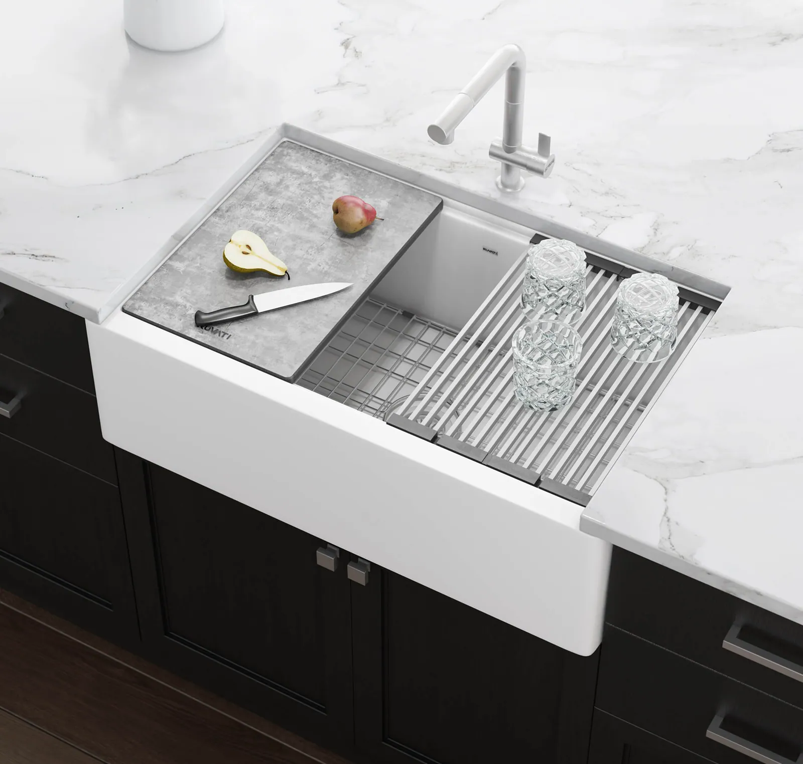 Ruvati 33-inch Arctic White Matte Farmhouse Granite Composite Quartz Workstation Apron-front Kitchen Sink