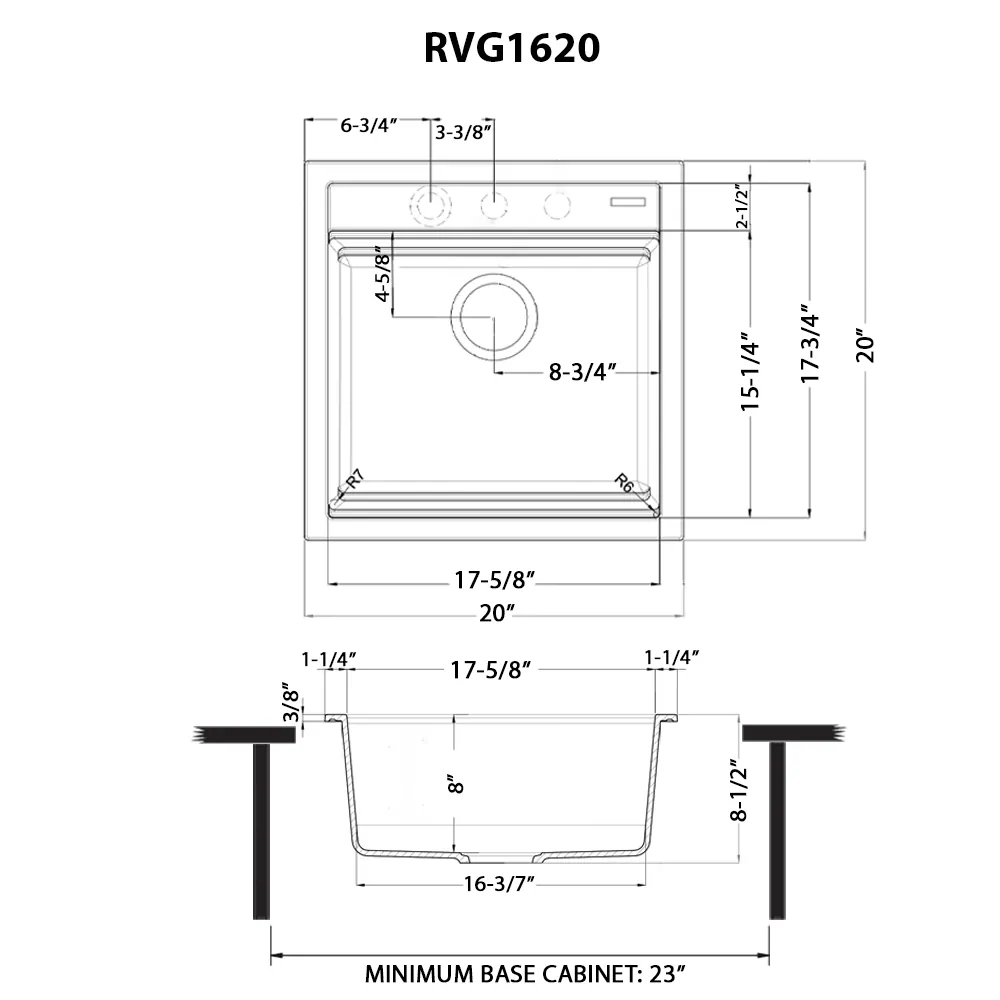 Dimension drawing for RVG1620WH