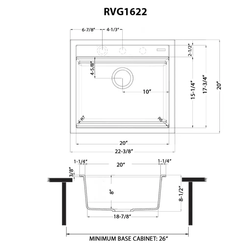 Dimension drawing for RVG1622WH
