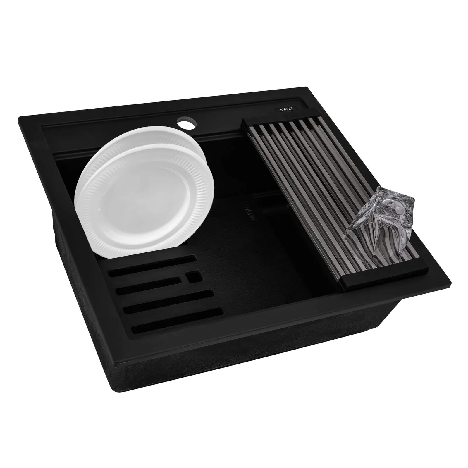Ruvati 23-inch epiCube Granite Composite Quartz Workstation Matte Black Drop-in Topmount Wet Bar Prep Sink