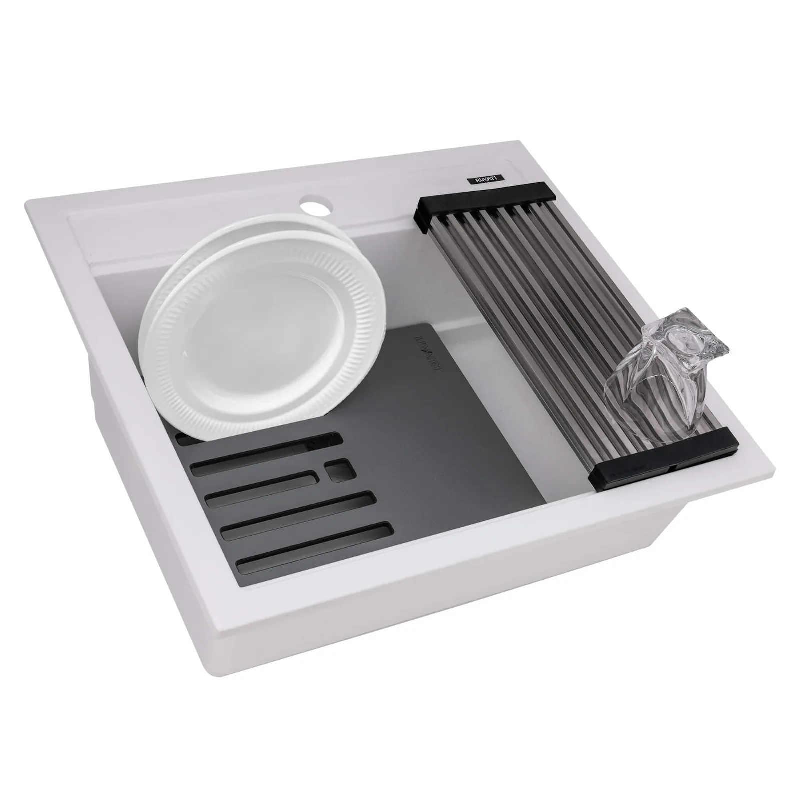 Ruvati 23-inch epiCube Granite Composite Quartz Workstation Drop-in Topmount Wet Bar Prep Sink Arctic White Matte