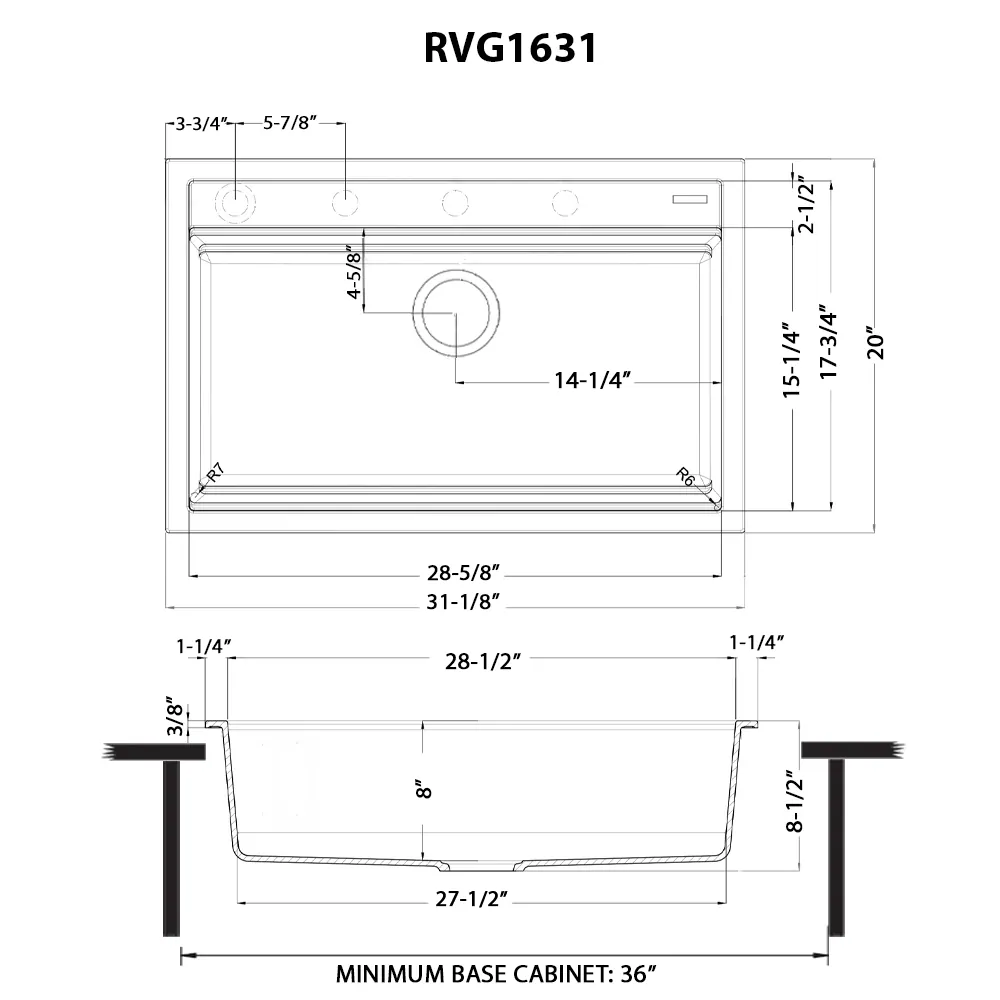 Dimension drawing for RVG1631WH