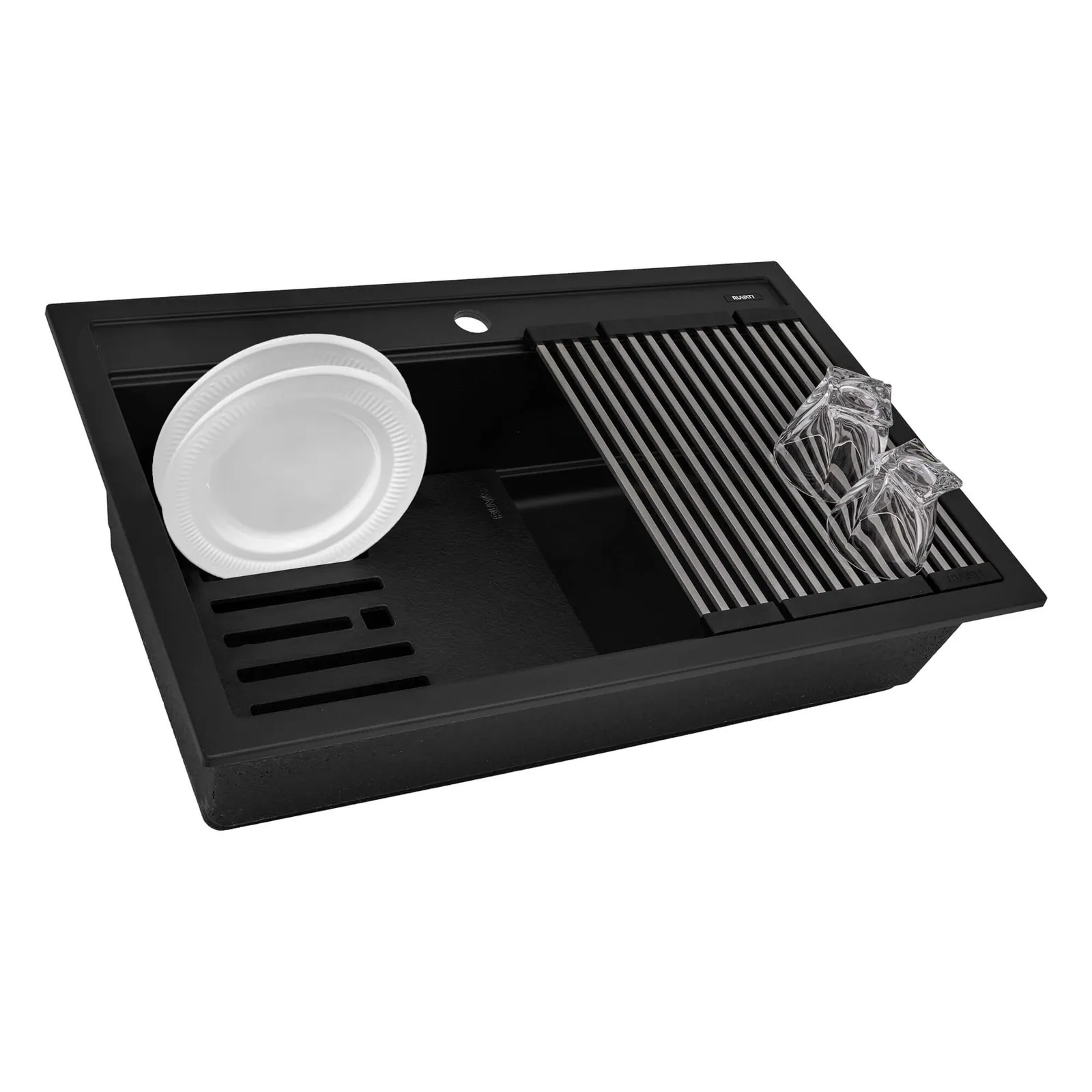 Ruvati 31-inch epiCube Granite Composite Quartz Workstation Matte Black Drop-in Topmount Kitchen Sink