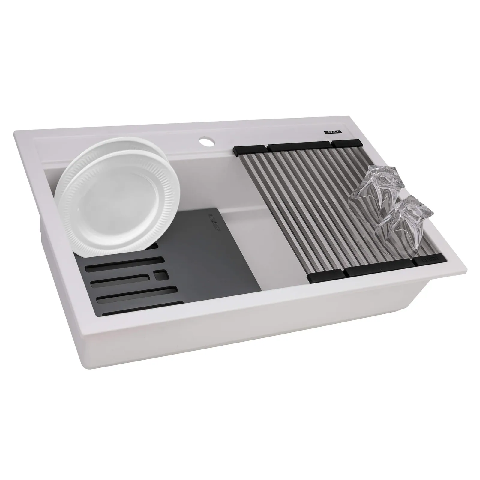 Ruvati 34-inch epiCube Granite Composite Quartz Workstation Drop-in Topmount Kitchen Sink Arctic White Matte
