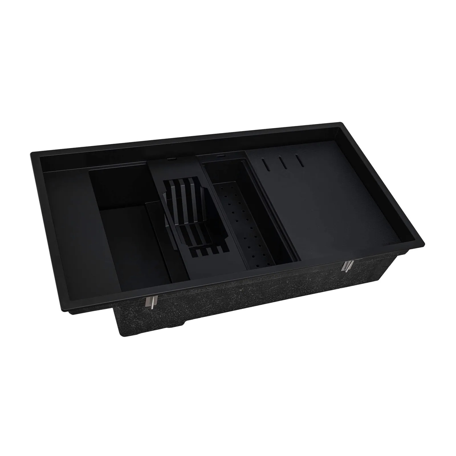 Ruvati 18 x 34 inch Granite Composite Quartz Workstation Kitchen Sink epiStage Dual Mount Single Bowl – Black
