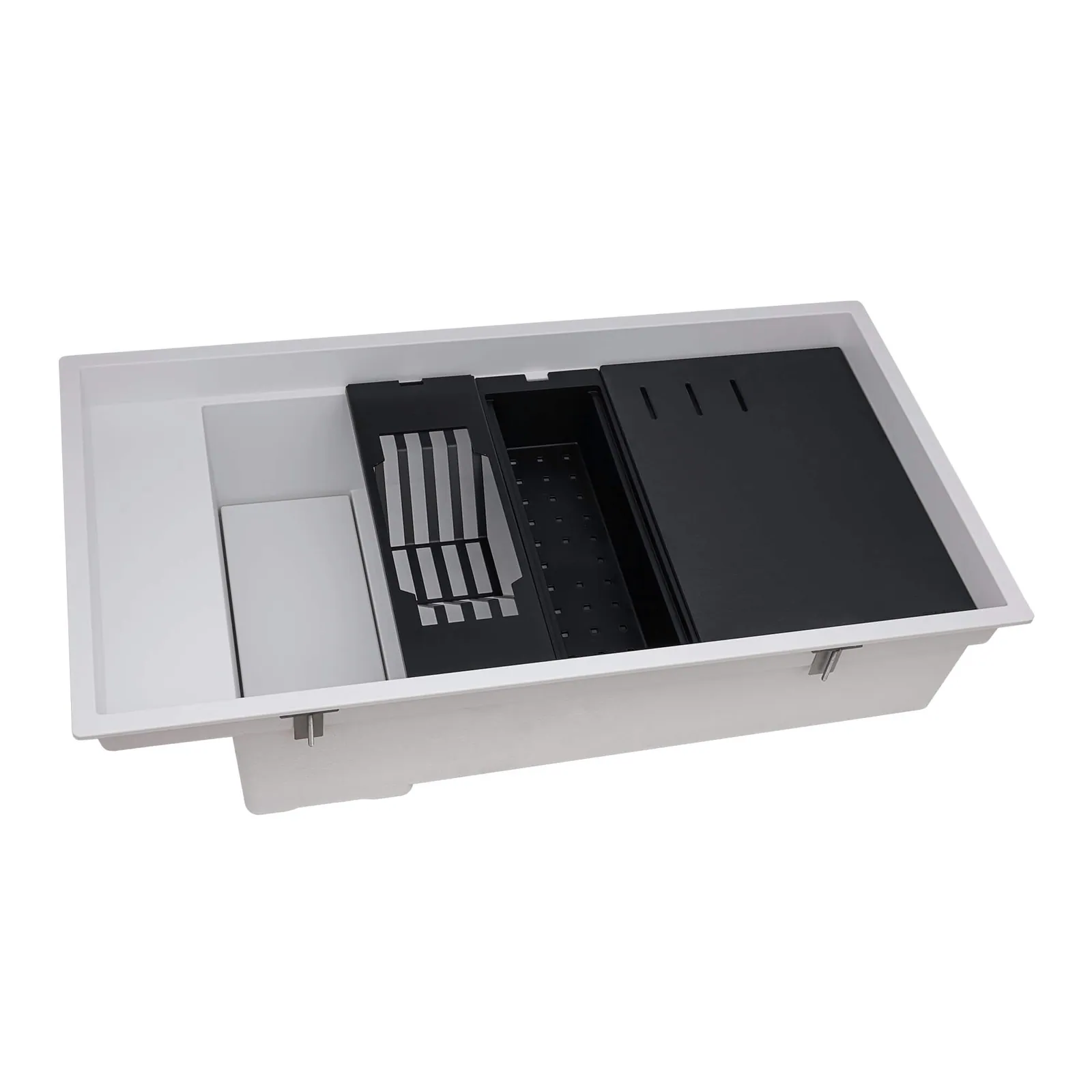 Ruvati 18 x 34 inch Granite Composite Quartz Workstation Kitchen Sink epiStage Dual Mount Single Bowl – Arctic White Matte