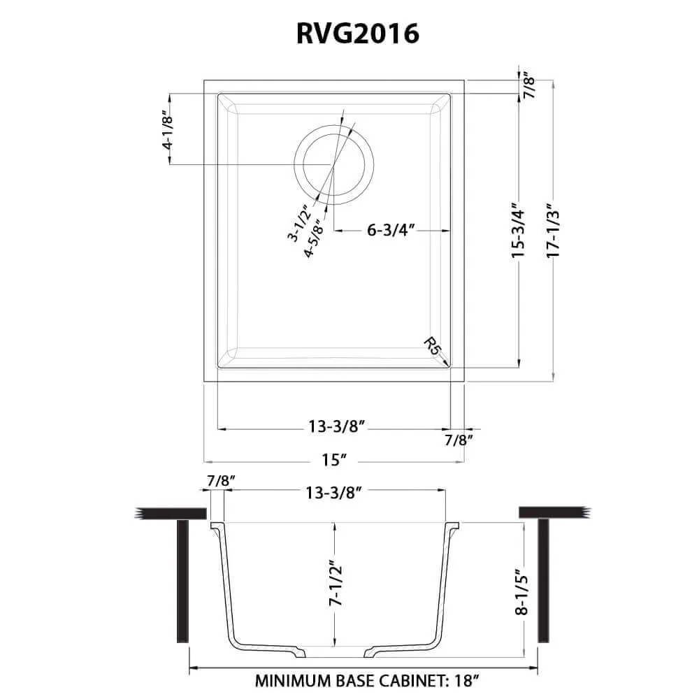 Dimension drawing for RVG2016BK