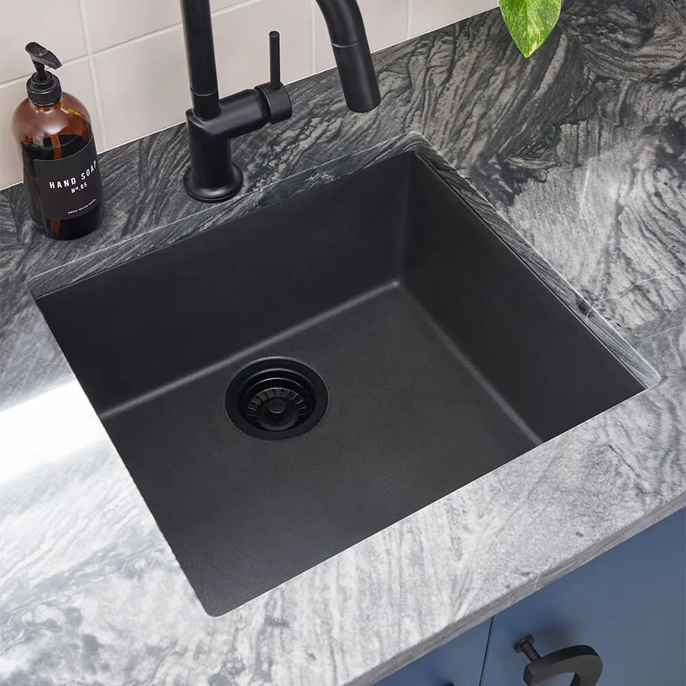 Ruvati 17 x 17 inch Granite Composite Quartz Undermount Single Bowl Wet Bar Prep Sink – Midnight Black