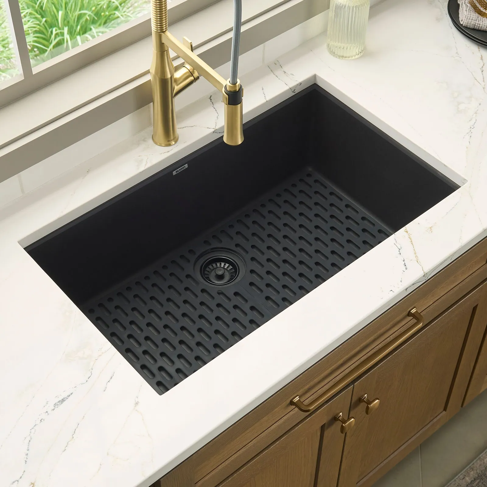 Ruvati 27 x 18 inch Granite Composite Quartz Undermount Single Bowl Kitchen Sink – Midnight Black