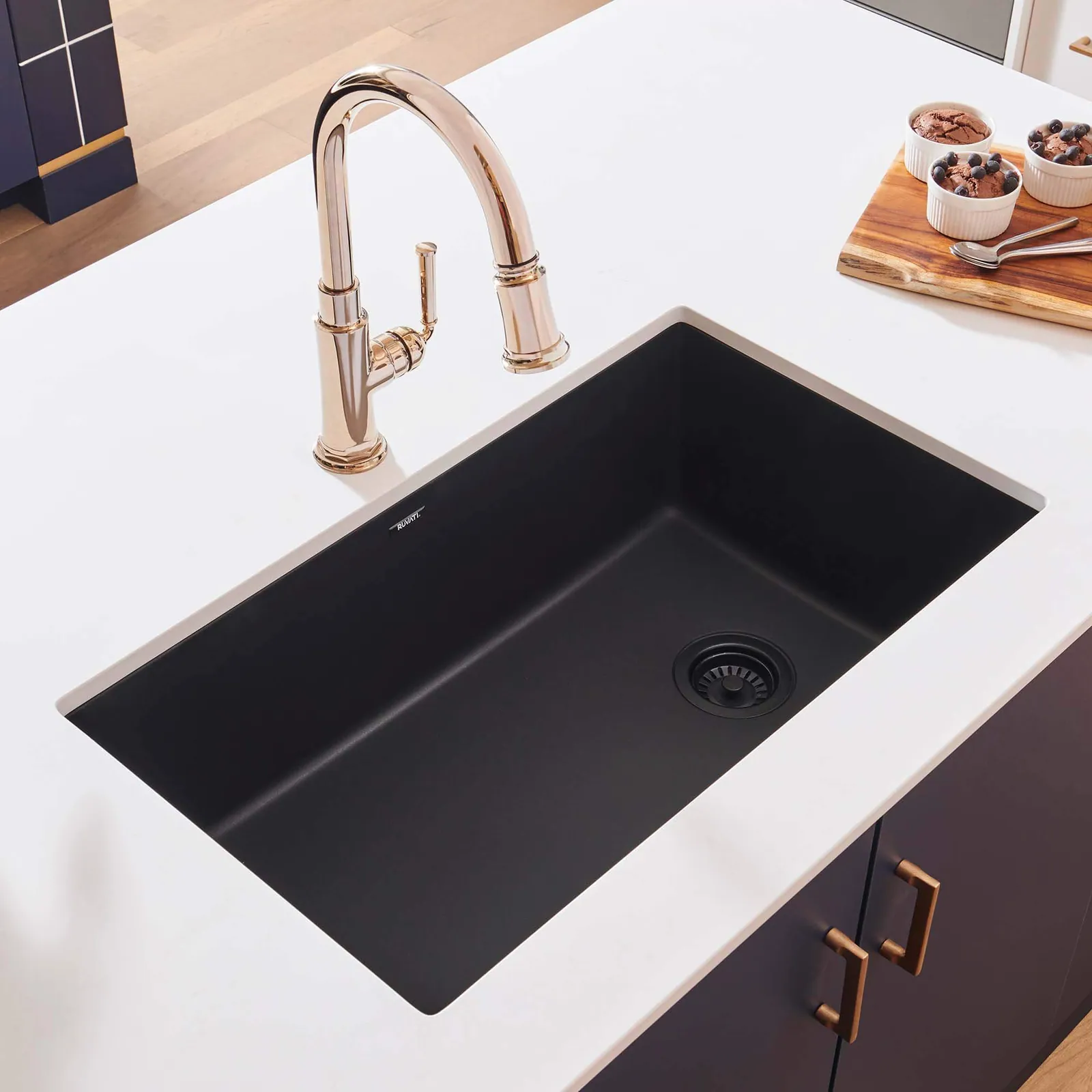 Ruvati 32 x 19 inch epiGranite Undermount Granite Composite Quartz Single Bowl Kitchen Sink – Midnight Black