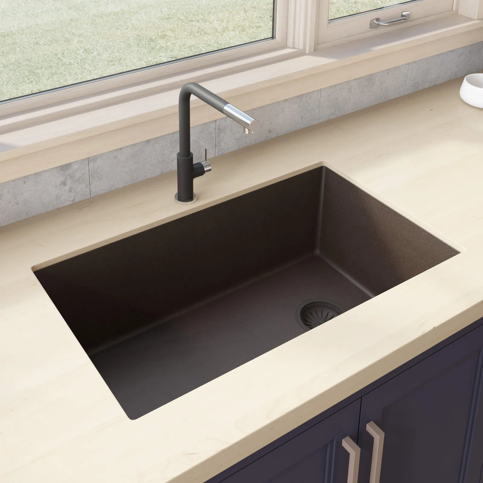 Ruvati 32 x 19 inch epiGranite Undermount Granite Composite Quartz Single Bowl Kitchen Sink – Espresso Brown