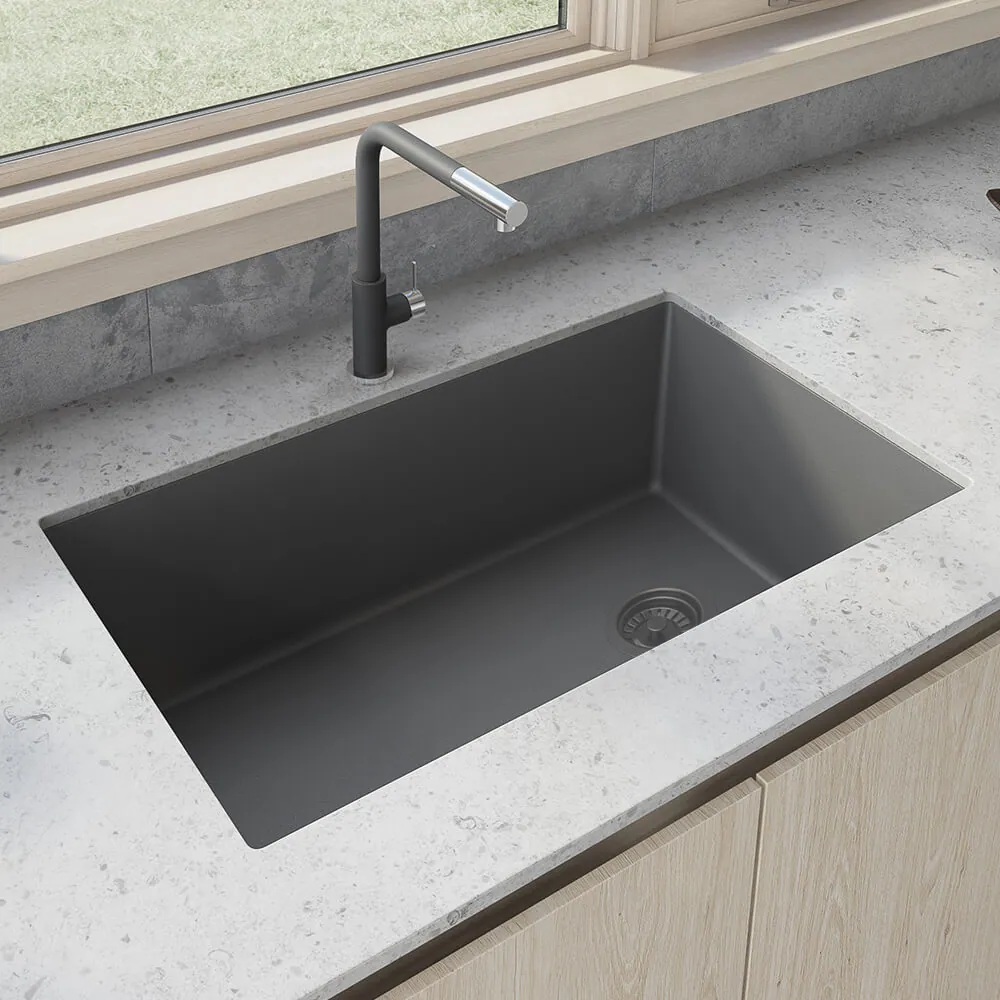 Ruvati 32 x 19 inch epiGranite Undermount Granite Composite Quartz Single Bowl Kitchen Sink – Urban Gray