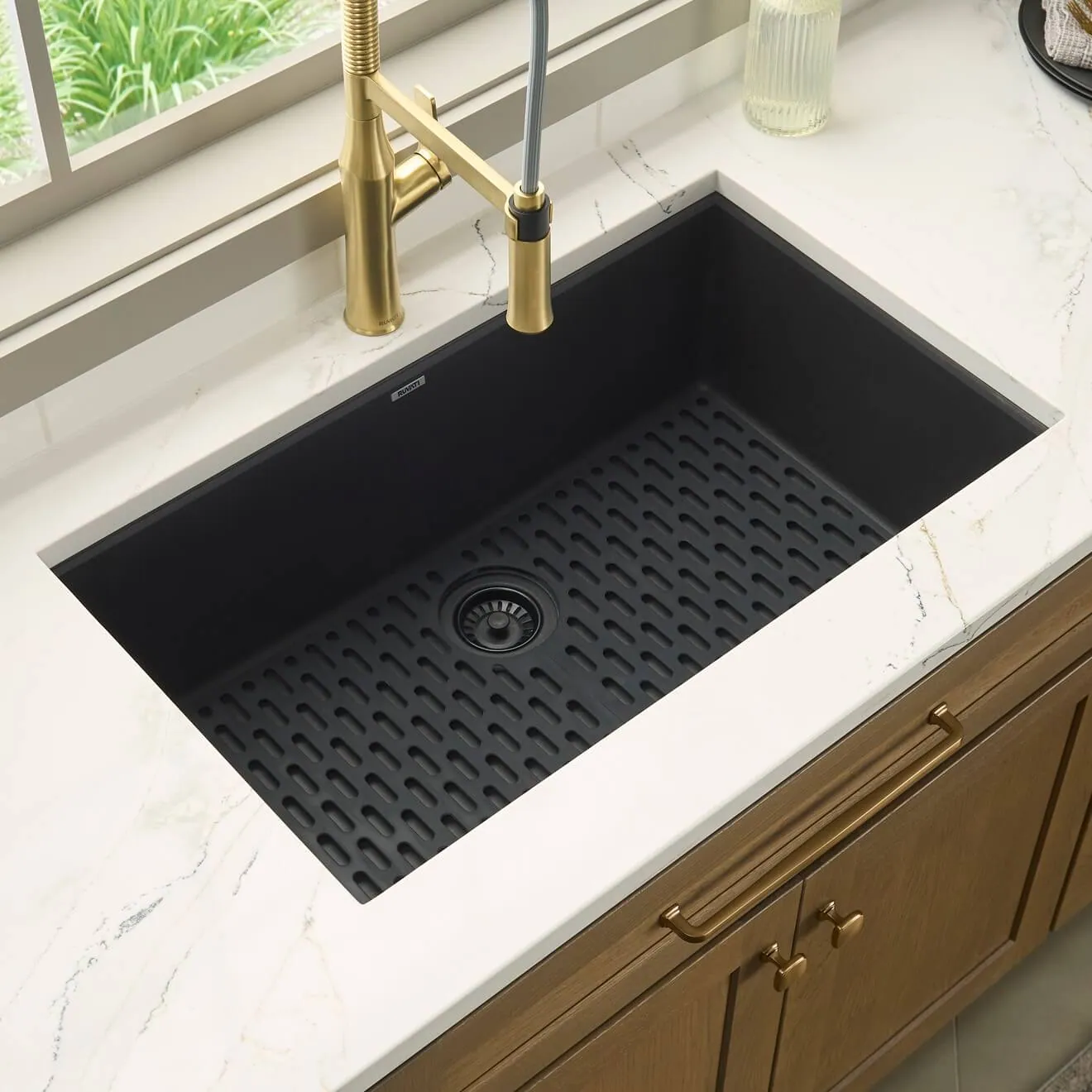 Ruvati 32 x 19 inch Granite Composite Quartz Undermount Single Bowl Kitchen Sink – Midnight Black
