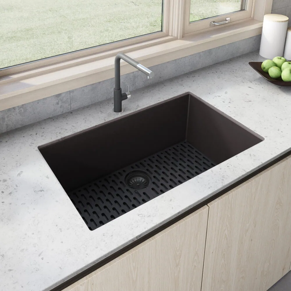 Ruvati 32 x 19 inch Granite Composite Quartz Undermount Single Bowl Kitchen Sink – Espresso Brown