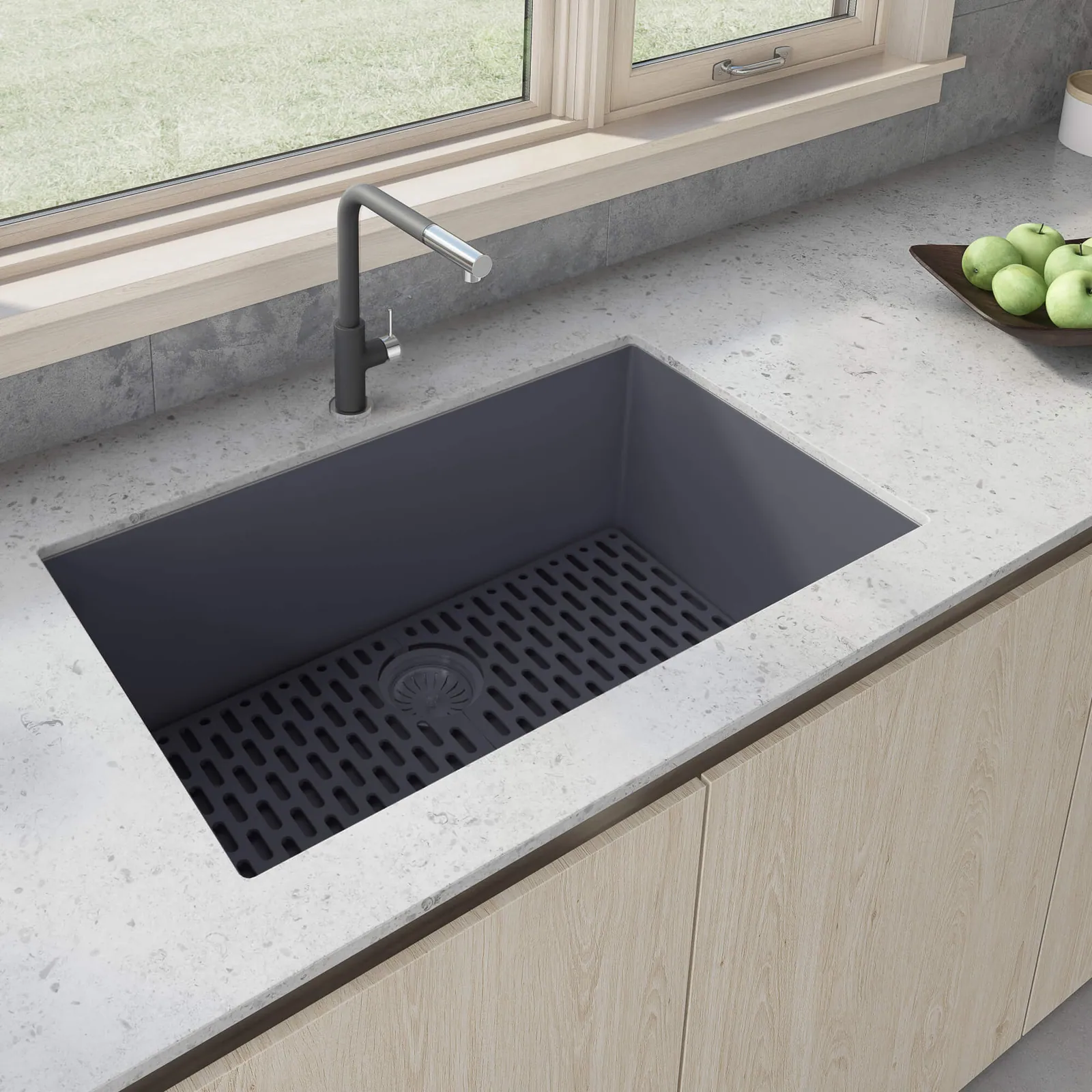 Ruvati 32 x 19 inch Granite Composite Quartz Undermount Single Bowl Kitchen Sink – Urban Gray