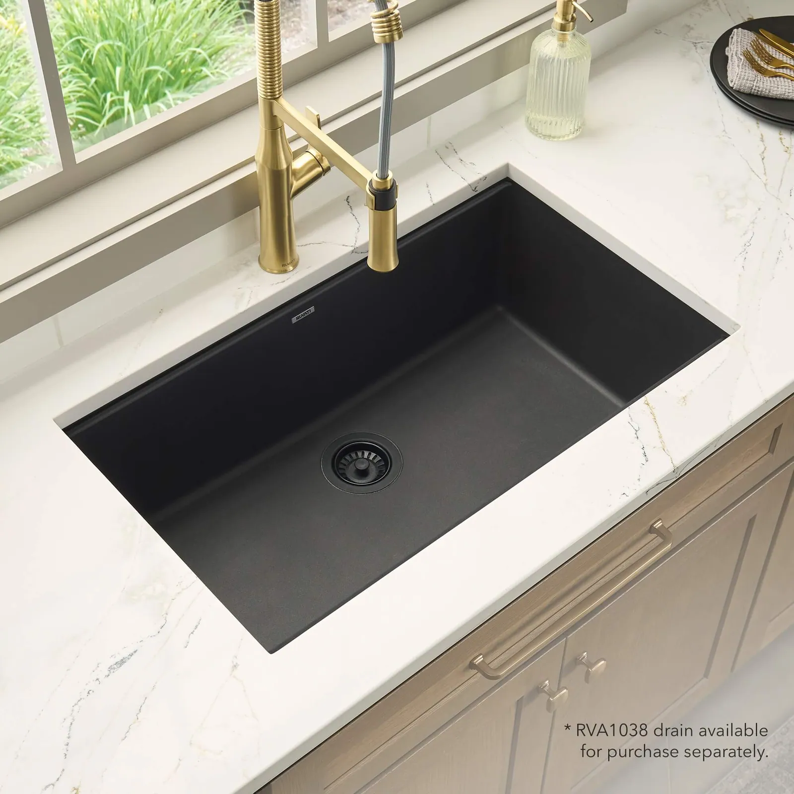 Ruvati 32 x 19 inch Granite Composite Quartz Undermount Single Bowl Kitchen Sink – Midnight Black