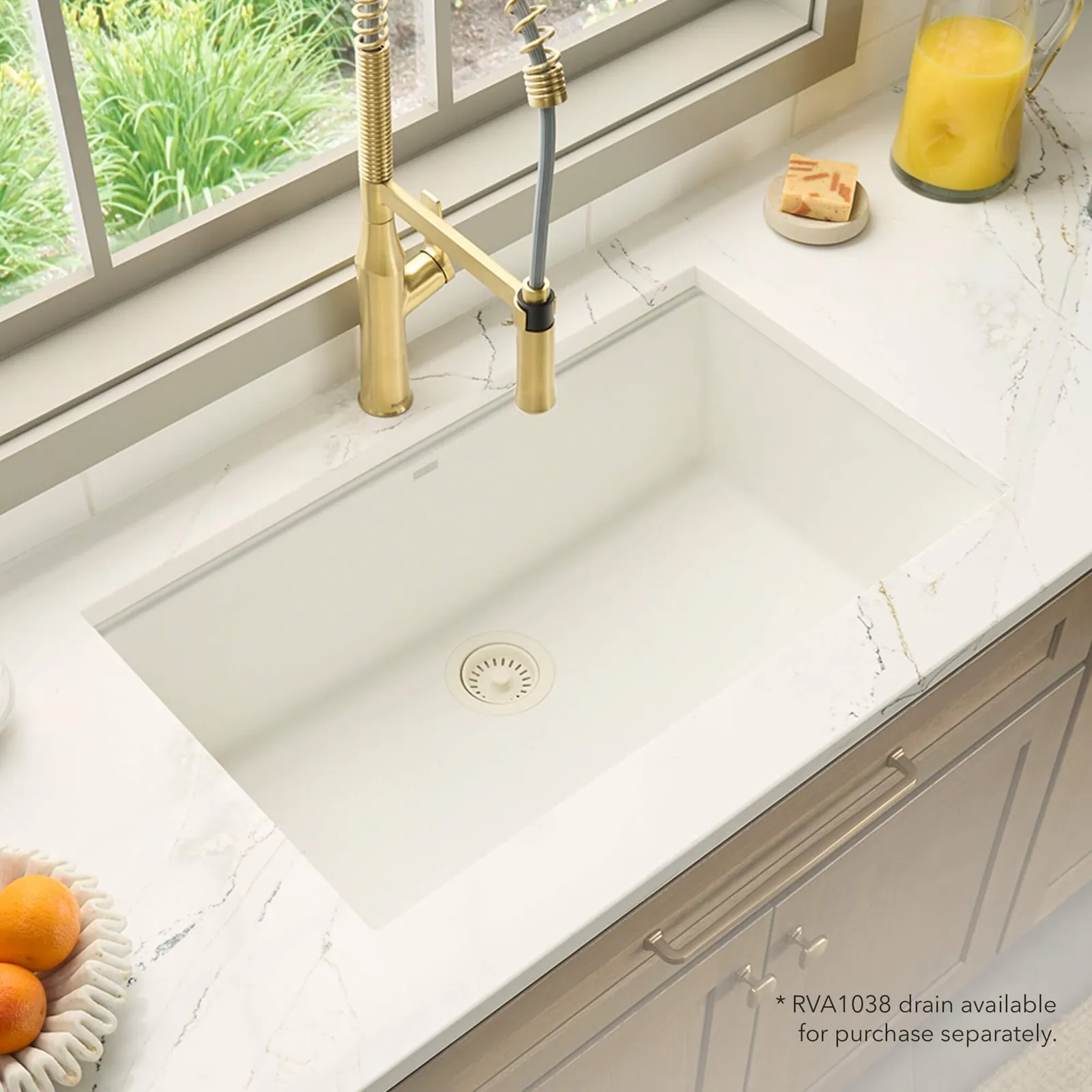 Ruvati 32 x 19 inch Granite Composite Quartz Undermount Single Bowl Kitchen Sink – Arctic White Matte